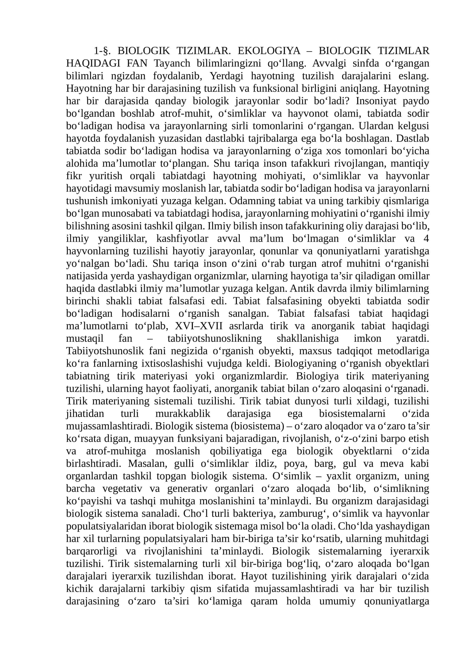 BIOLOGIK TIZIMLAR. EKOLOGIYA – BIOLOGIK TIZIMLAR HAQIDAGI FAN 1