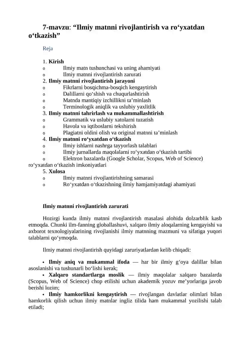 Ilmiy matnni rivojlantirish va ro‘yxatdan o‘tkazish 1
