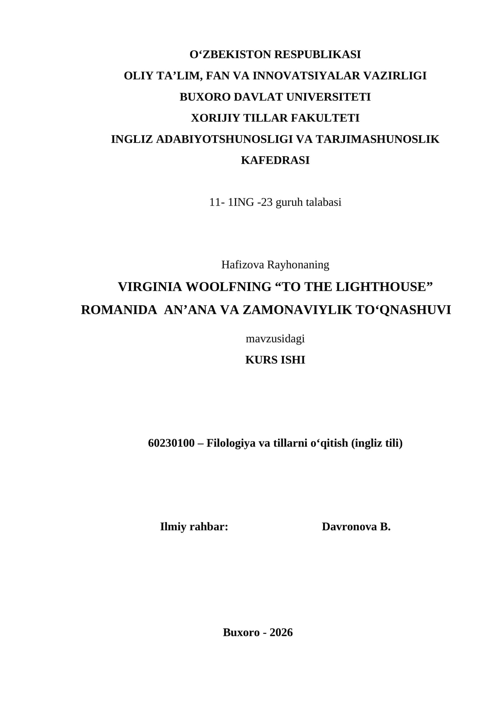 VIRGINIA WOOLFNING “TO THE LIGHTHOUSE” ROMANIDA AN’ANA VA ZAMONAVIYLIK TO‘QNASHUVI 1