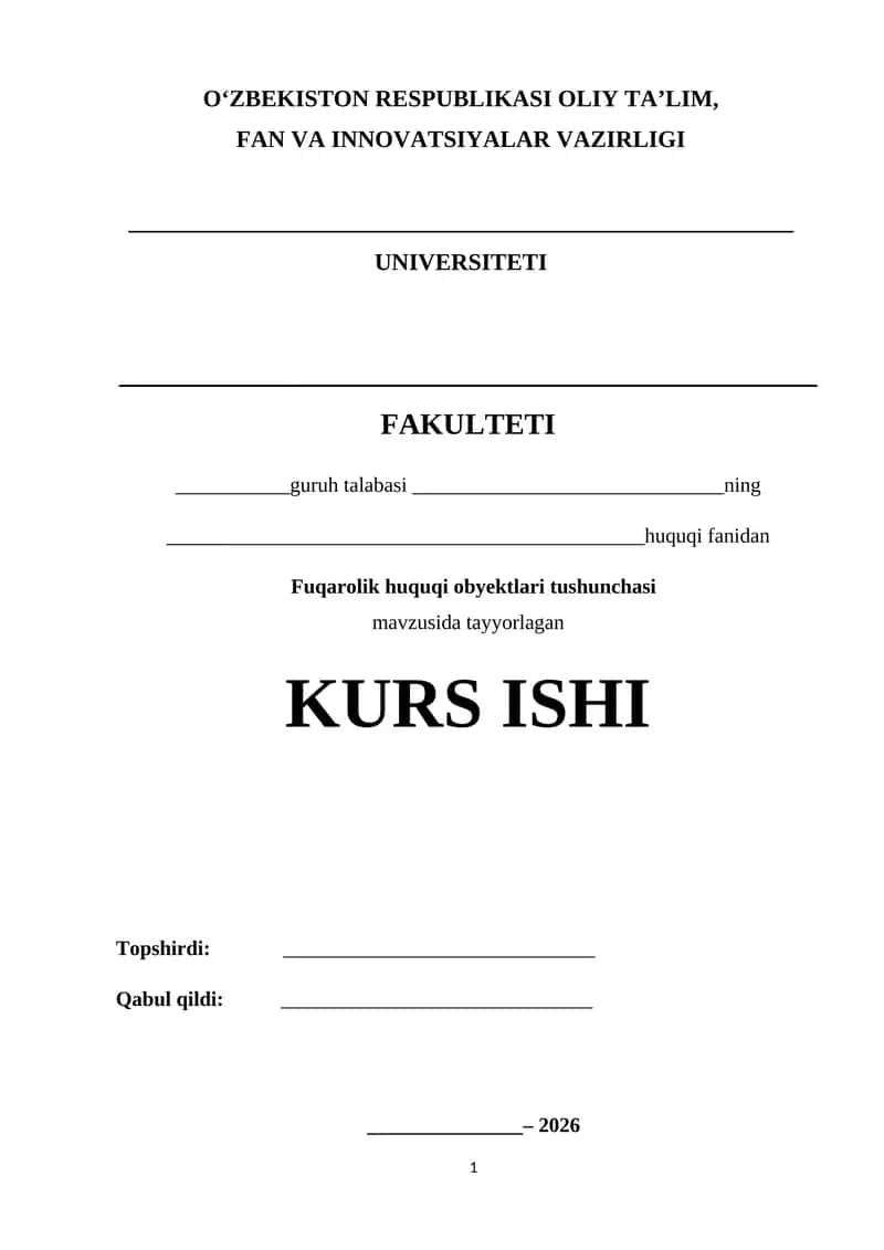 Fuqarolik huquqi obyektlari tushunchasi 1