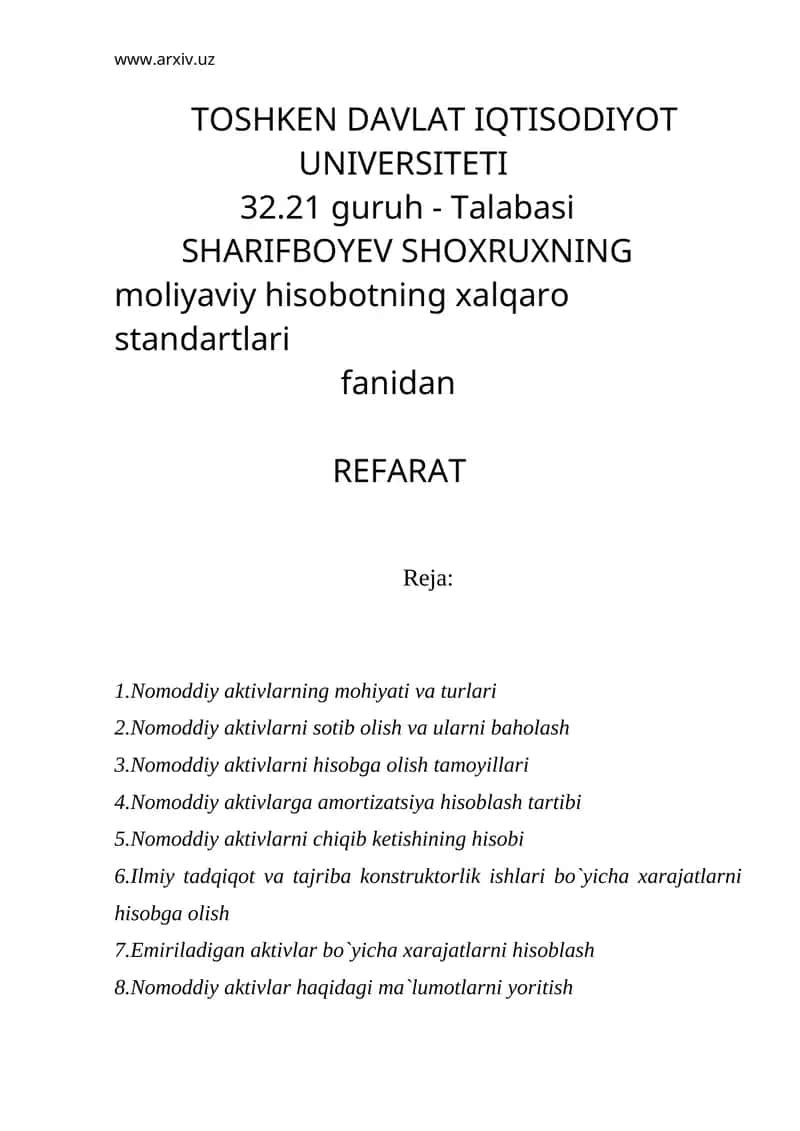 Nomoddiy aktivlarning mohiyati va turlari 1