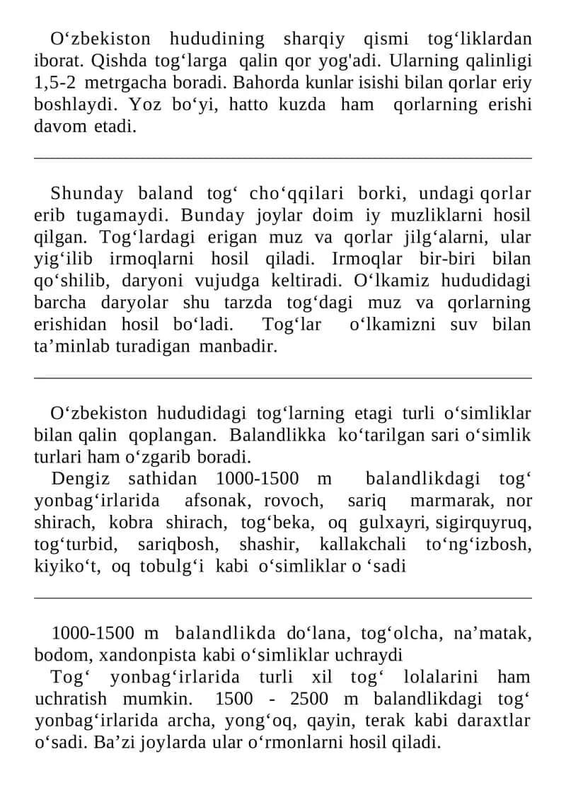 O‘zbekiston tog‘lari va o‘simlik dunyosi 1
