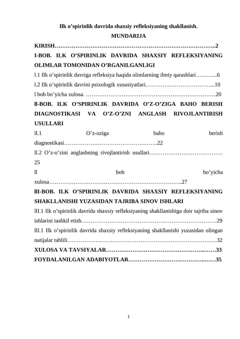 Ilk o’spirinlik davrida shaxsiy refleksiyaning shakllanishi 1