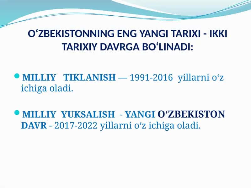 O‘ZBEKISTONNING ENG YANGI TARIXI 1
