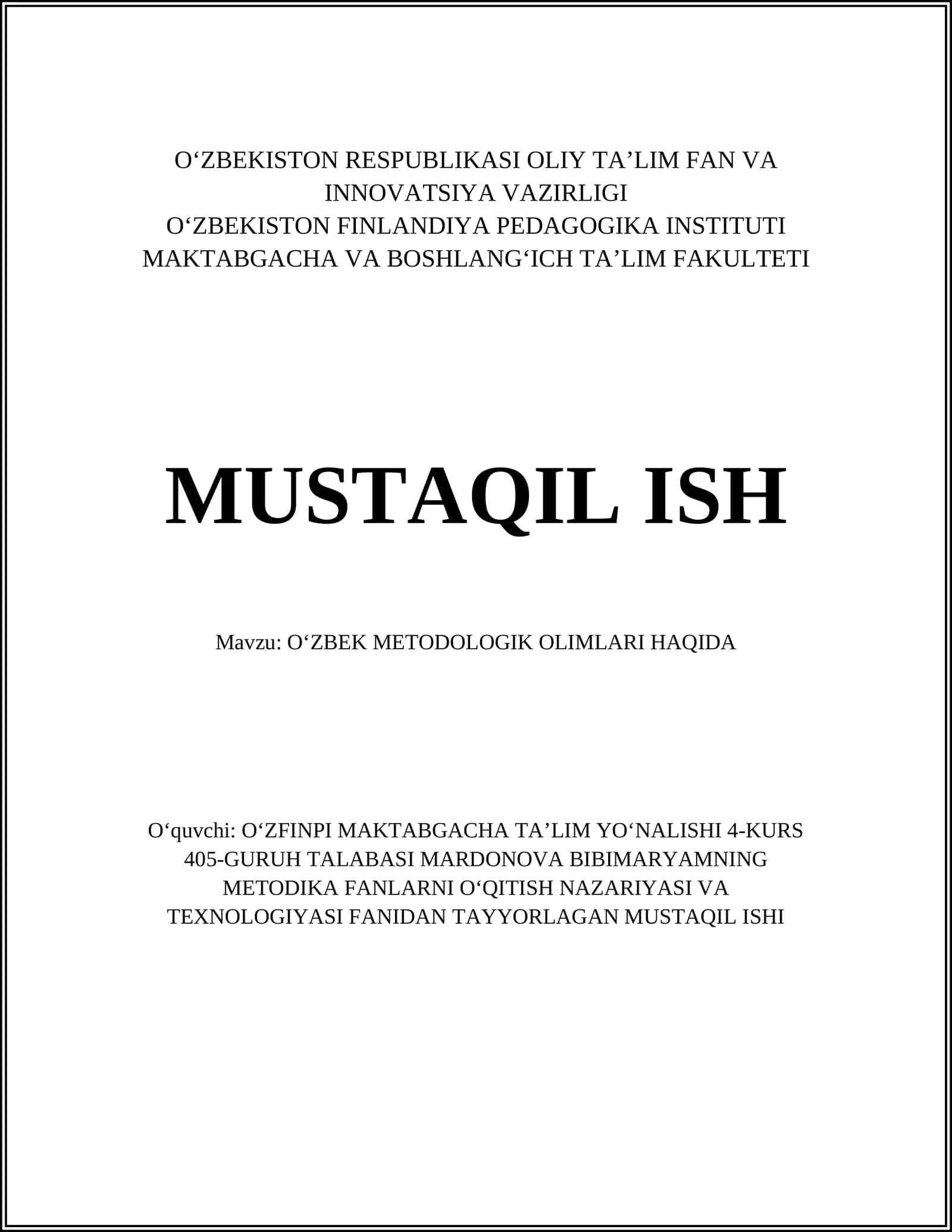 O‘zbek Metodologik Olimlari Haqida 1