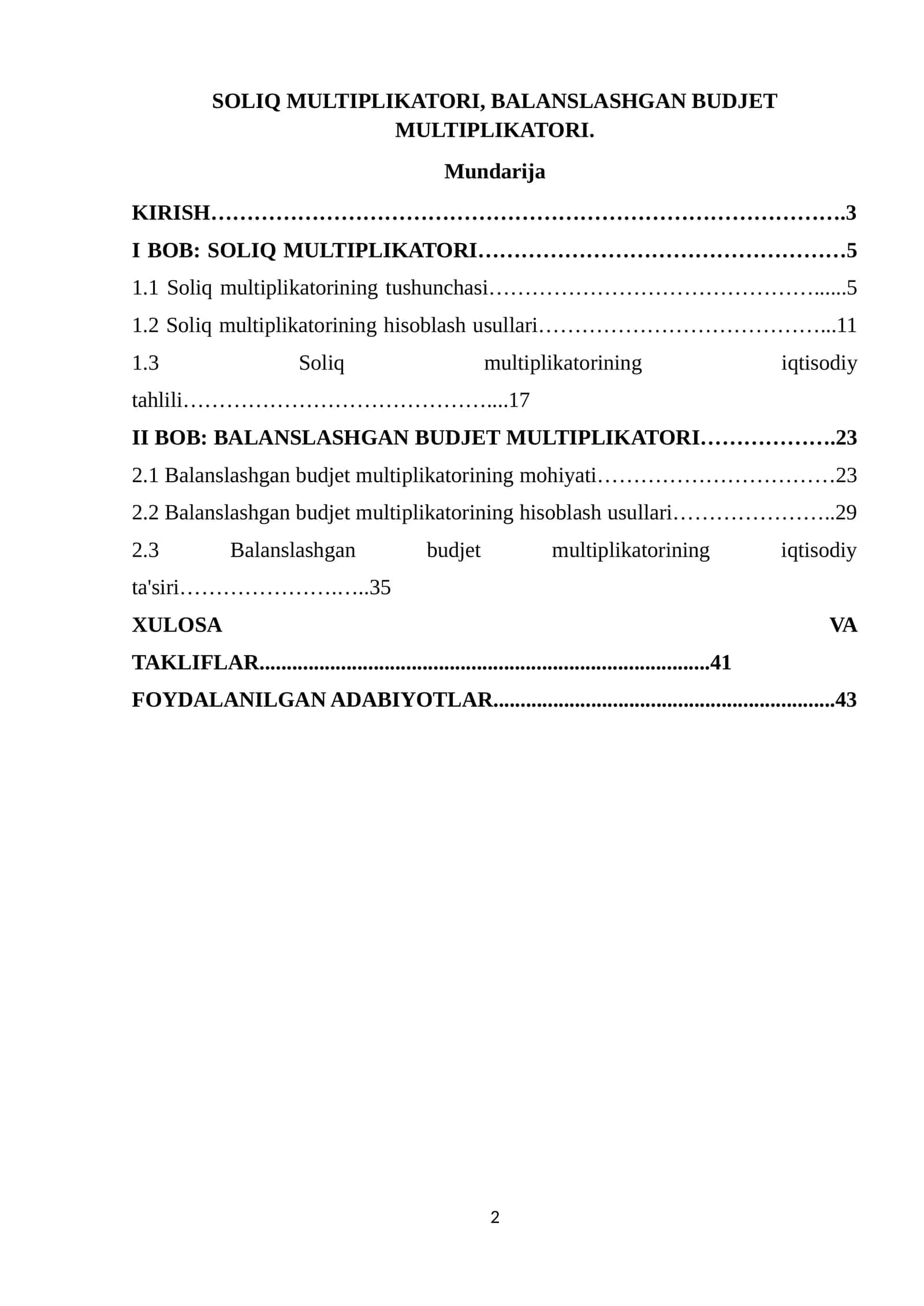 SOLIQ MULTIPLIKATORI, BALANSLASHGAN BUDJET MULTIPLIKATORI 1