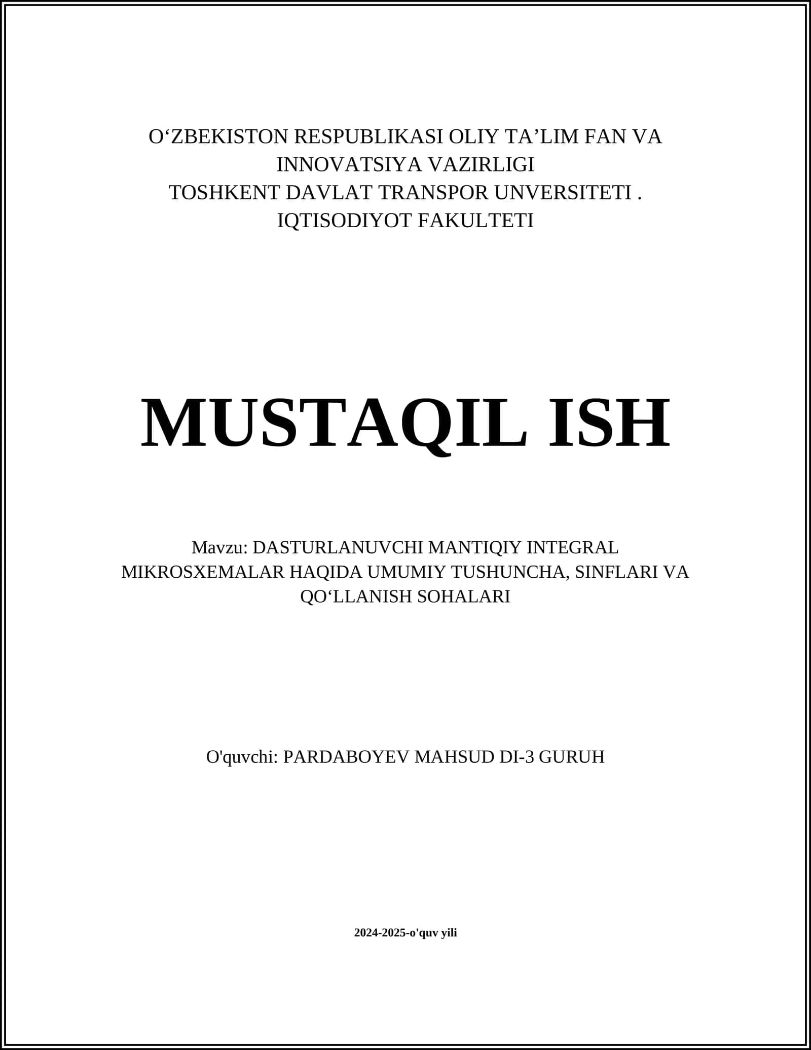 Dasturlanuvchi Mantiqiy Integral Mikrosxemalar 1