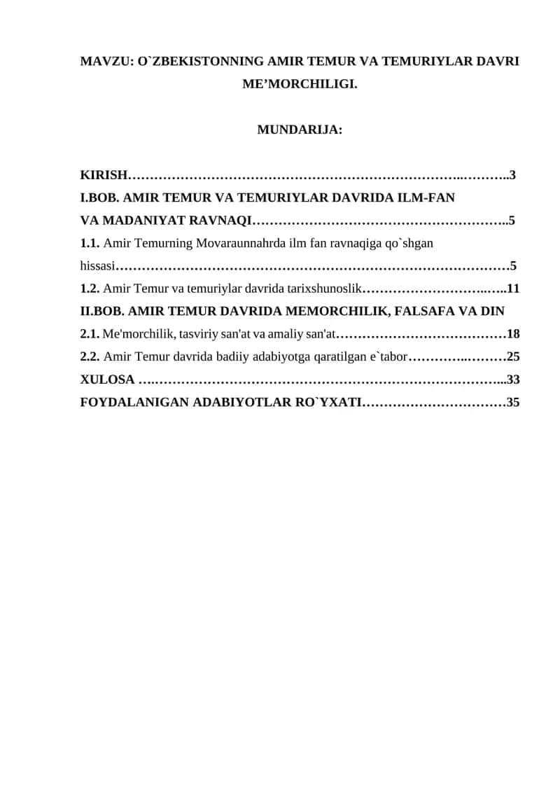 O`ZBEKISTONNING AMIR TEMUR VA TEMURIYLAR DAVRI ME’MORCHILIGI 1