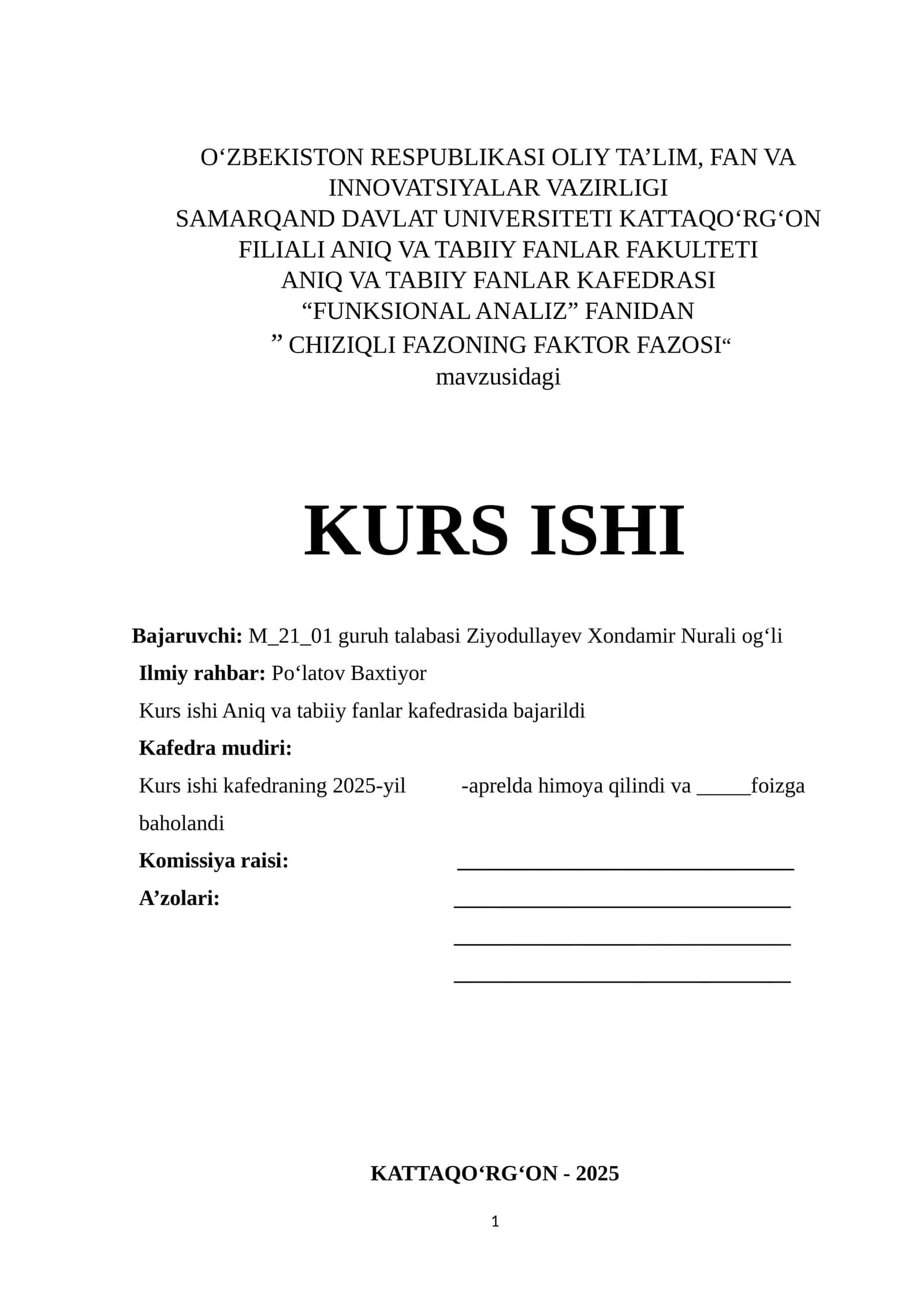 Chiziqli fazoning faktor fazosi 1