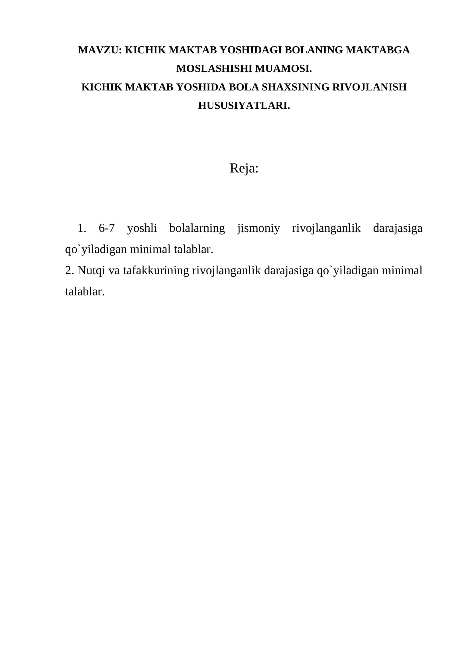 KICHIK MAKTAB YOSHIDAGI BOLANING MAKTABGA MOSLASHISHI MUAMOSI 1