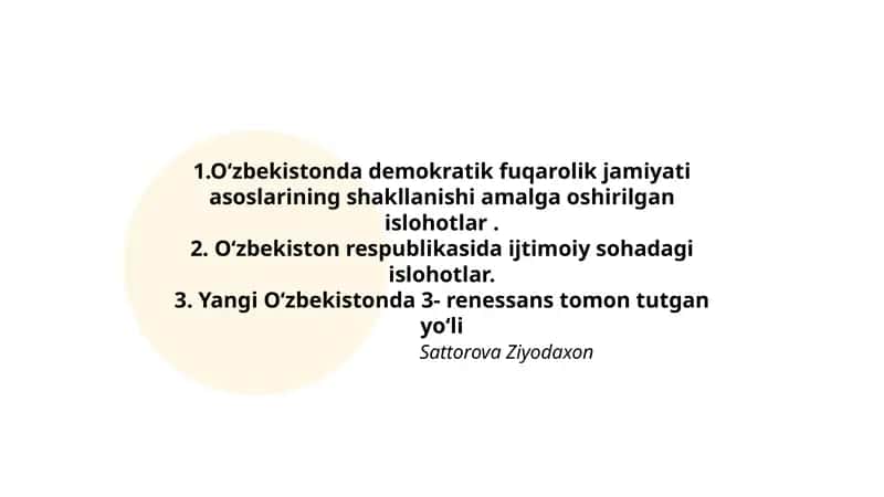 Oʻzbekistonda demokratik fuqarolik jamiyati asoslarining shakllanishi amalga oshirilgan islohotlar 1