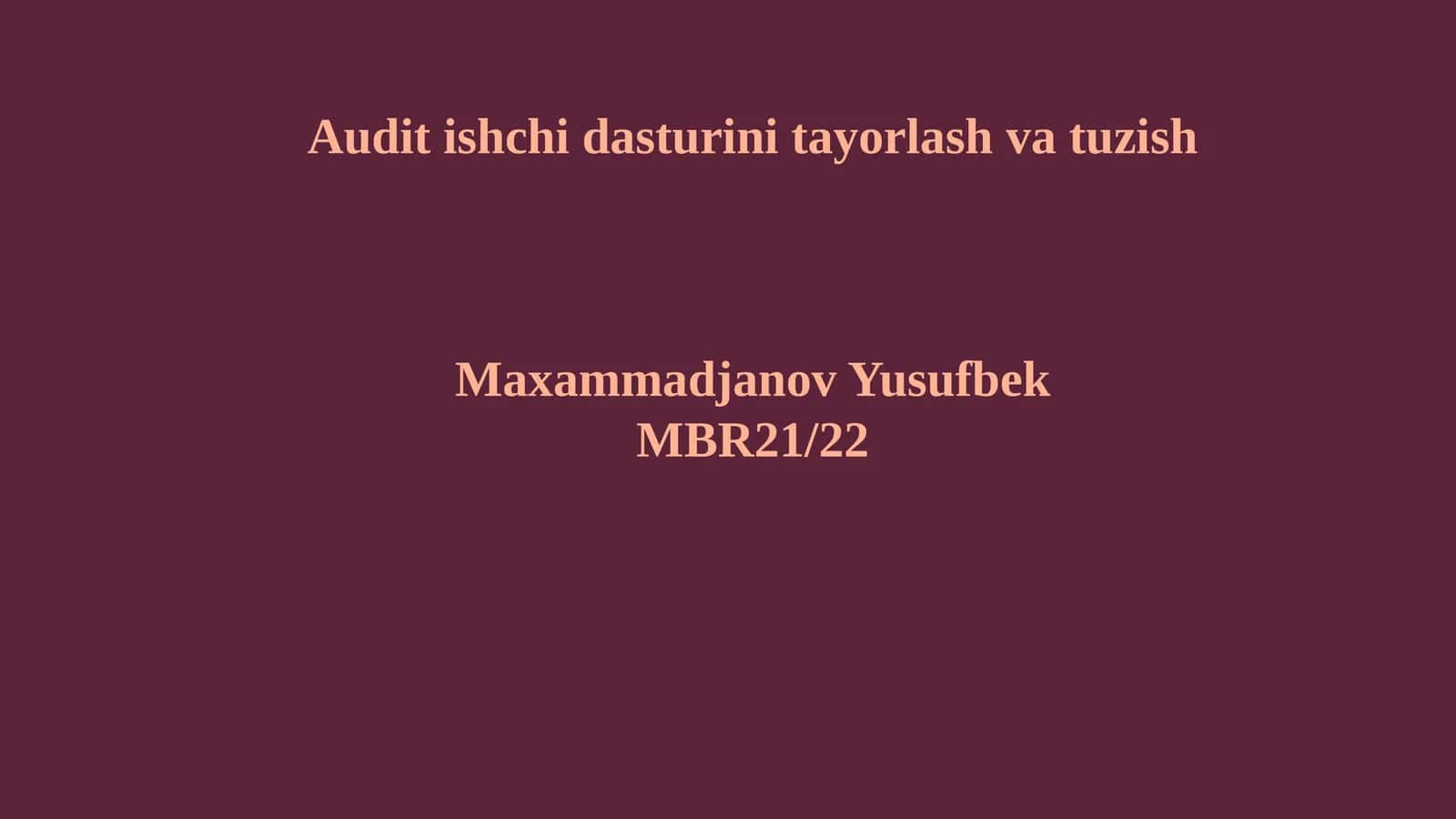 Auditishchi dasturini tayyorlash va tuzish: Auditning asosiy qoidalari 1