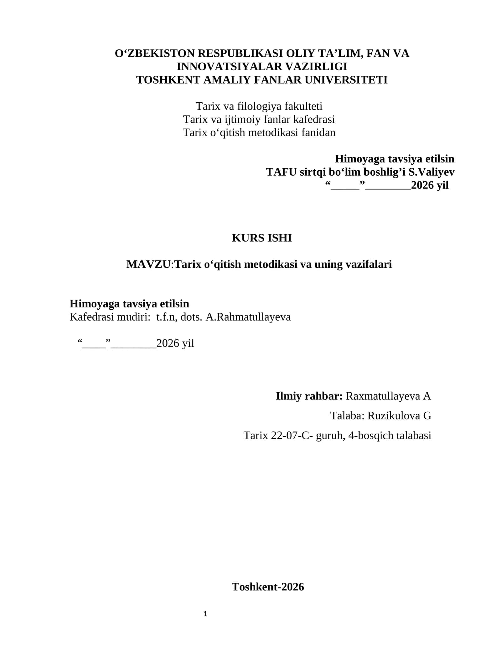 Tarix o‘qitish metodikasi va uning vazifalari 1