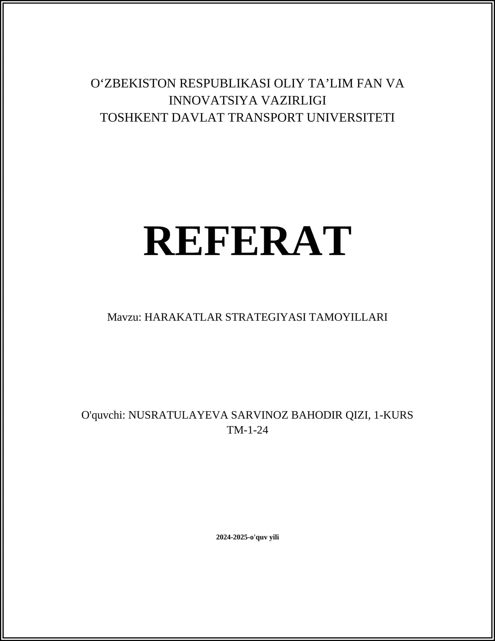 HARAKATLAR STRATEGIYASI TAMOYILLARI 1