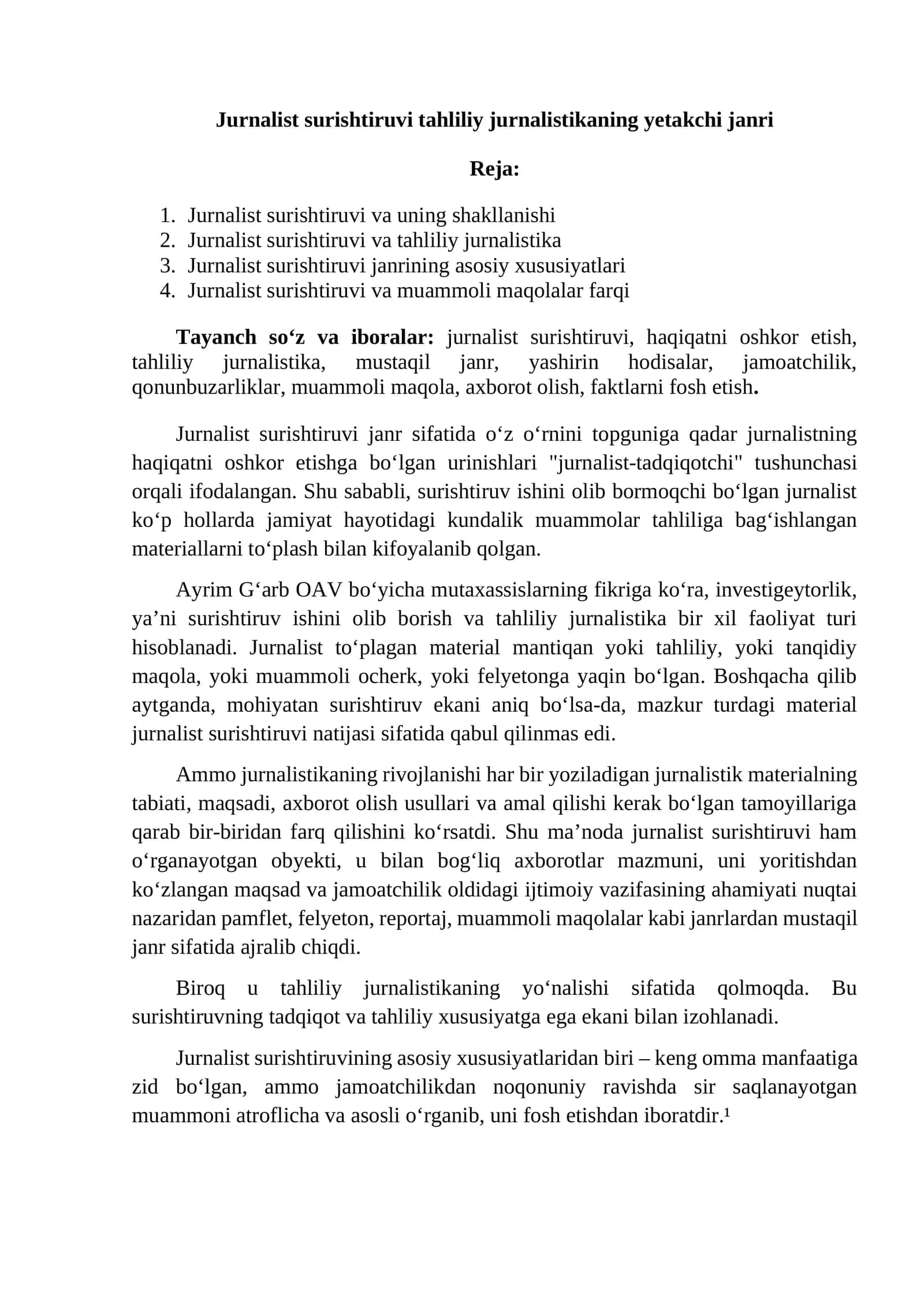 Jurnalist surishtiruvi tahliliy jurnalistikaning yetakchi janri 1