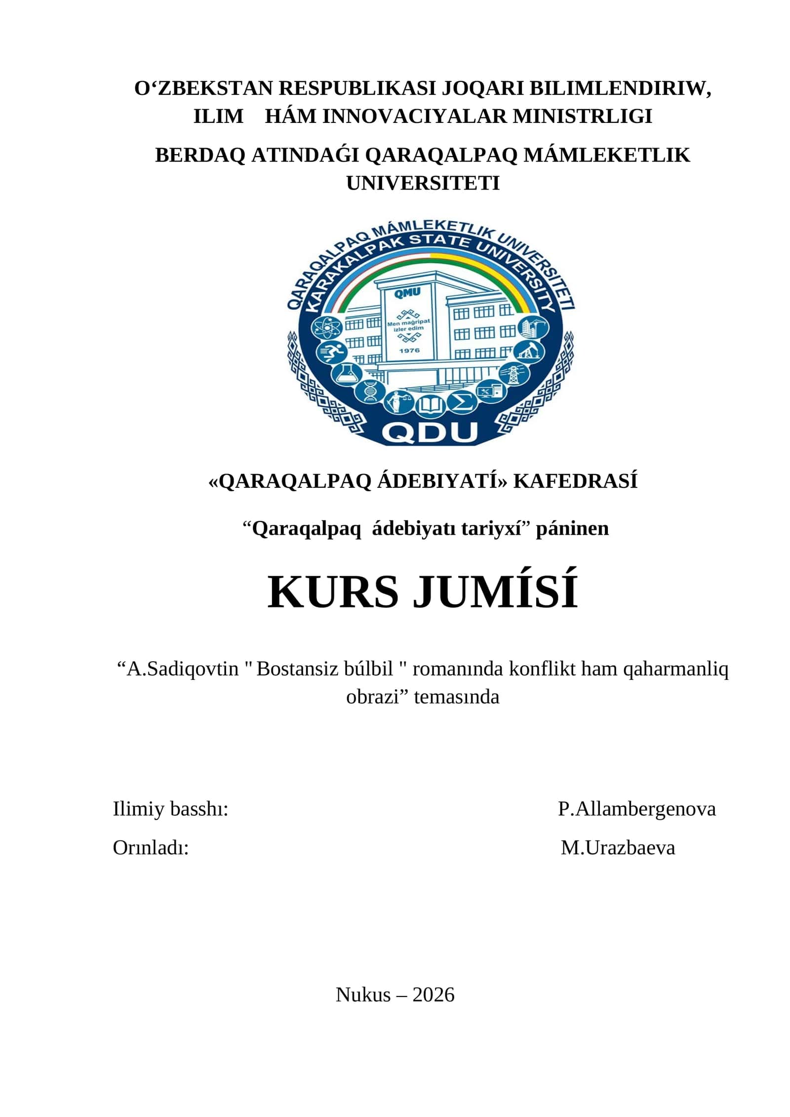 A.Sadiqovtin " Bostansiz búlbil " romanında konflikt ham qaharmanliq obrazi 1