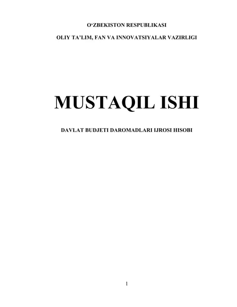 Davlat Budjeti Daromadlari Ijrosi Hisobi 1