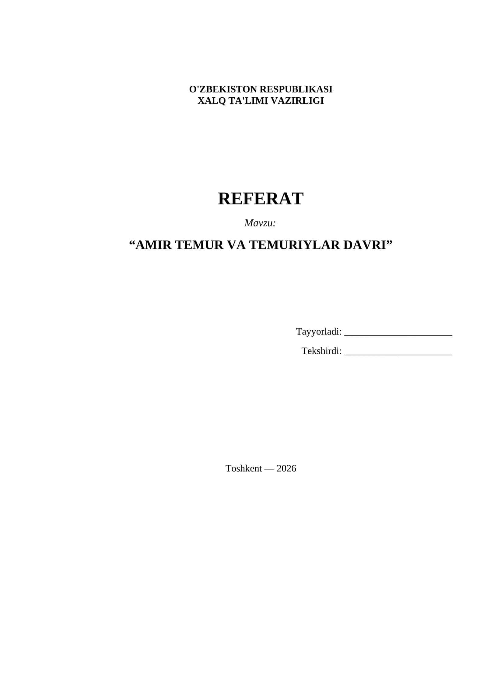 Referat Amir Temur va Temuriylar davr 1