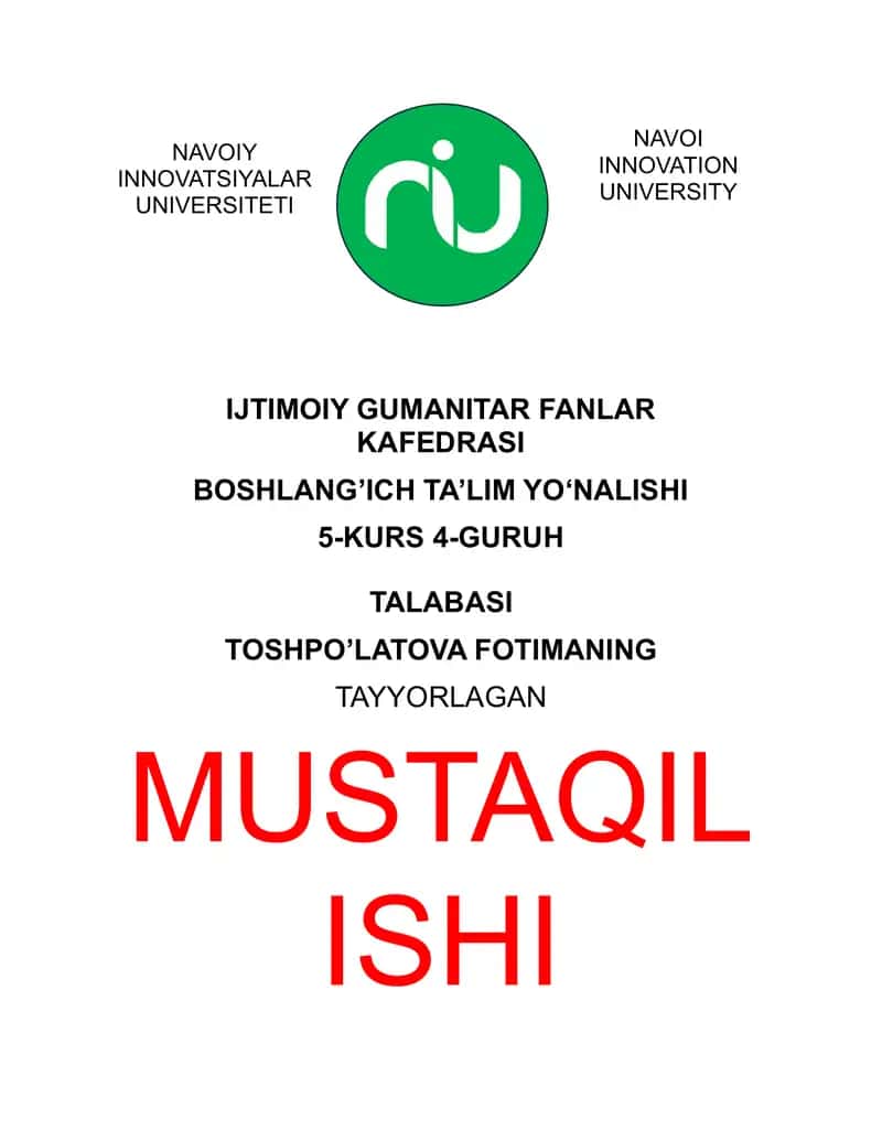 Amaliy mashg'ulotlariga tayyorgarlik ko'rish va uyga vazifalarni bajarish 1