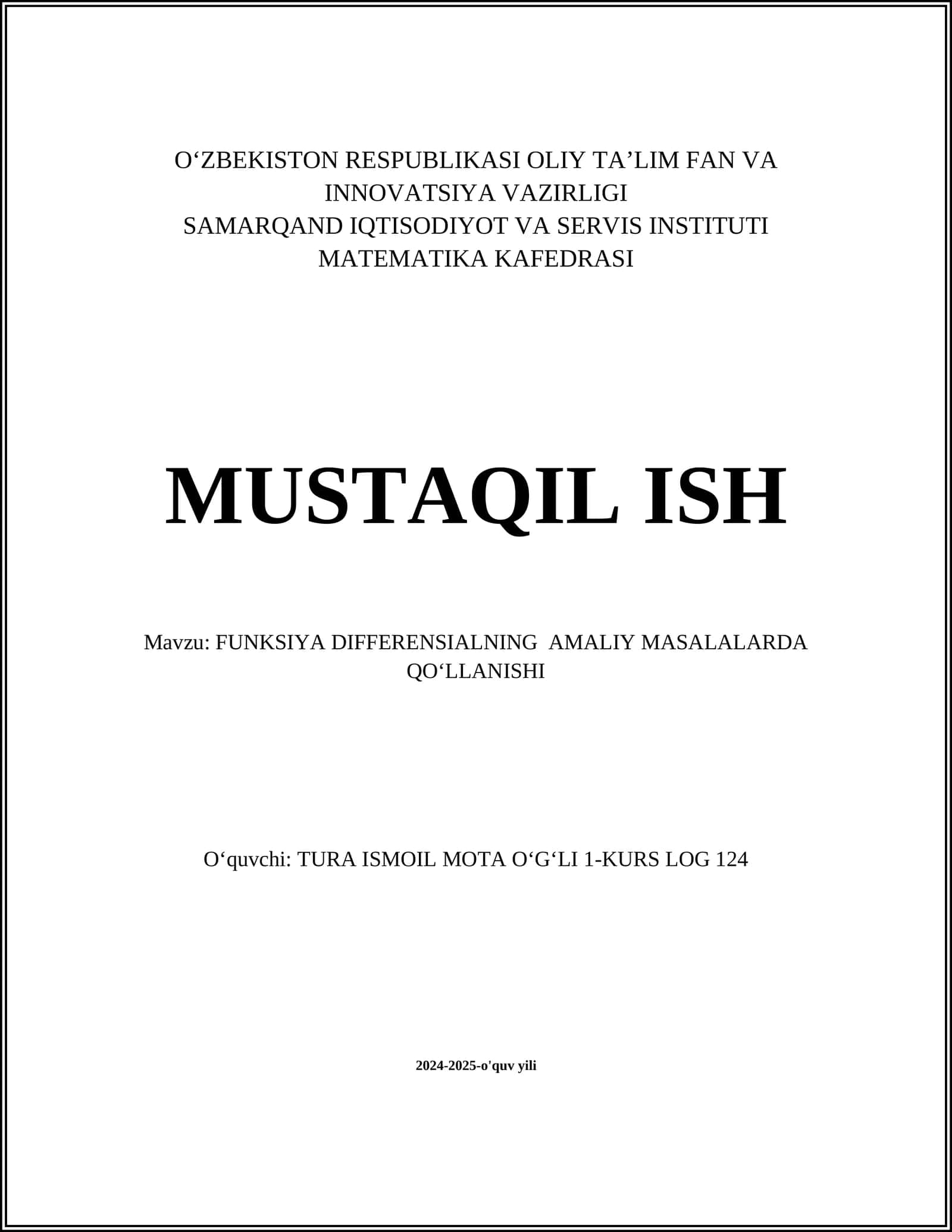 FUNKSIYA DIFFERENSIALNING AMALIY MASALALARDA QOʻLLANISHI 1