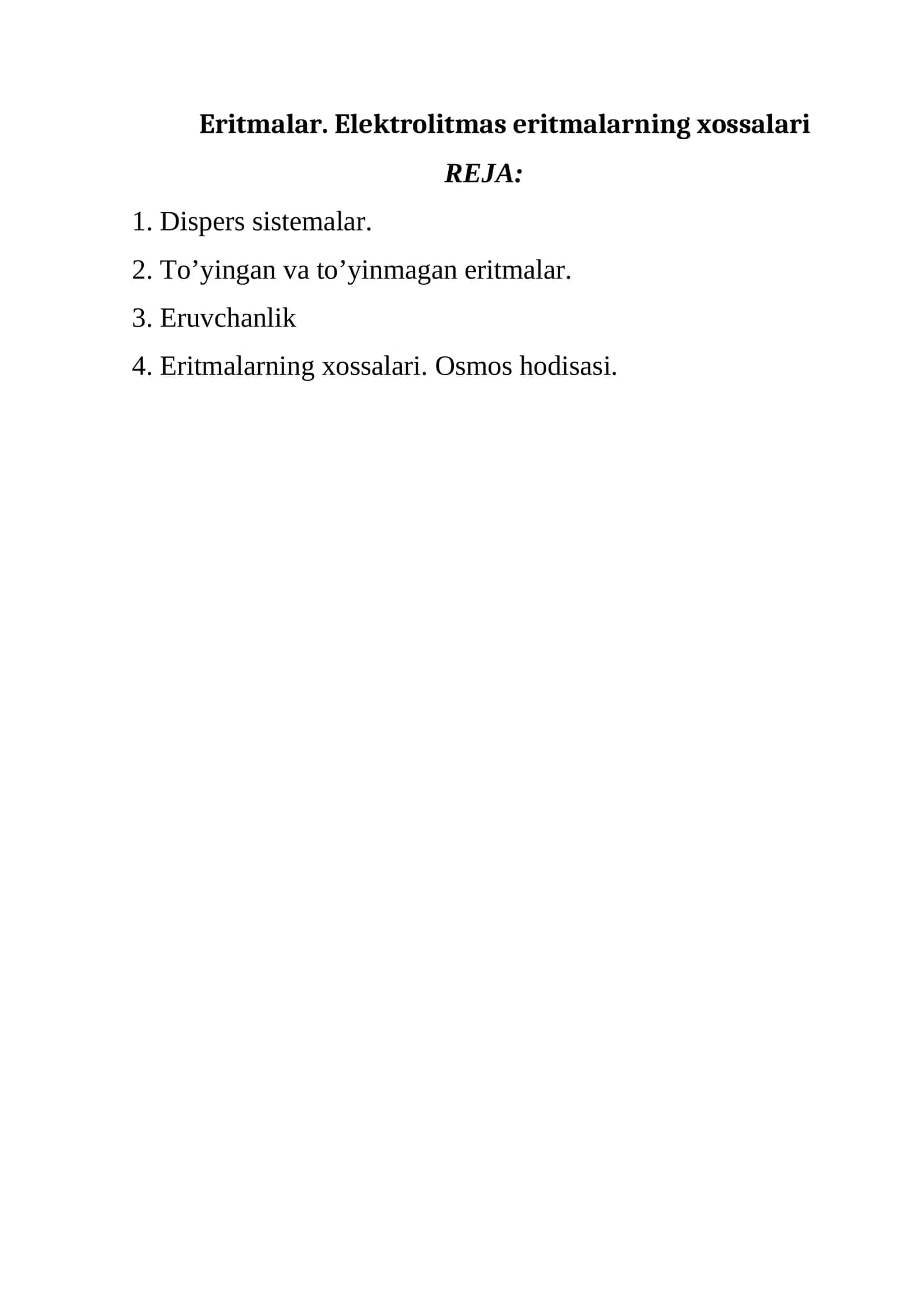 Eritmalar. Elektrolitmas eritmalarning xossalari 1