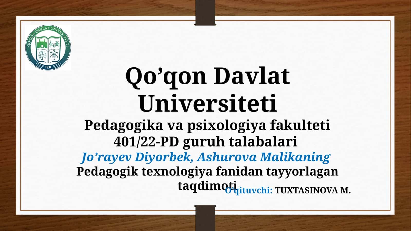 Pedagogik texnologiyafanidantayyorlagan taqdimoti 1