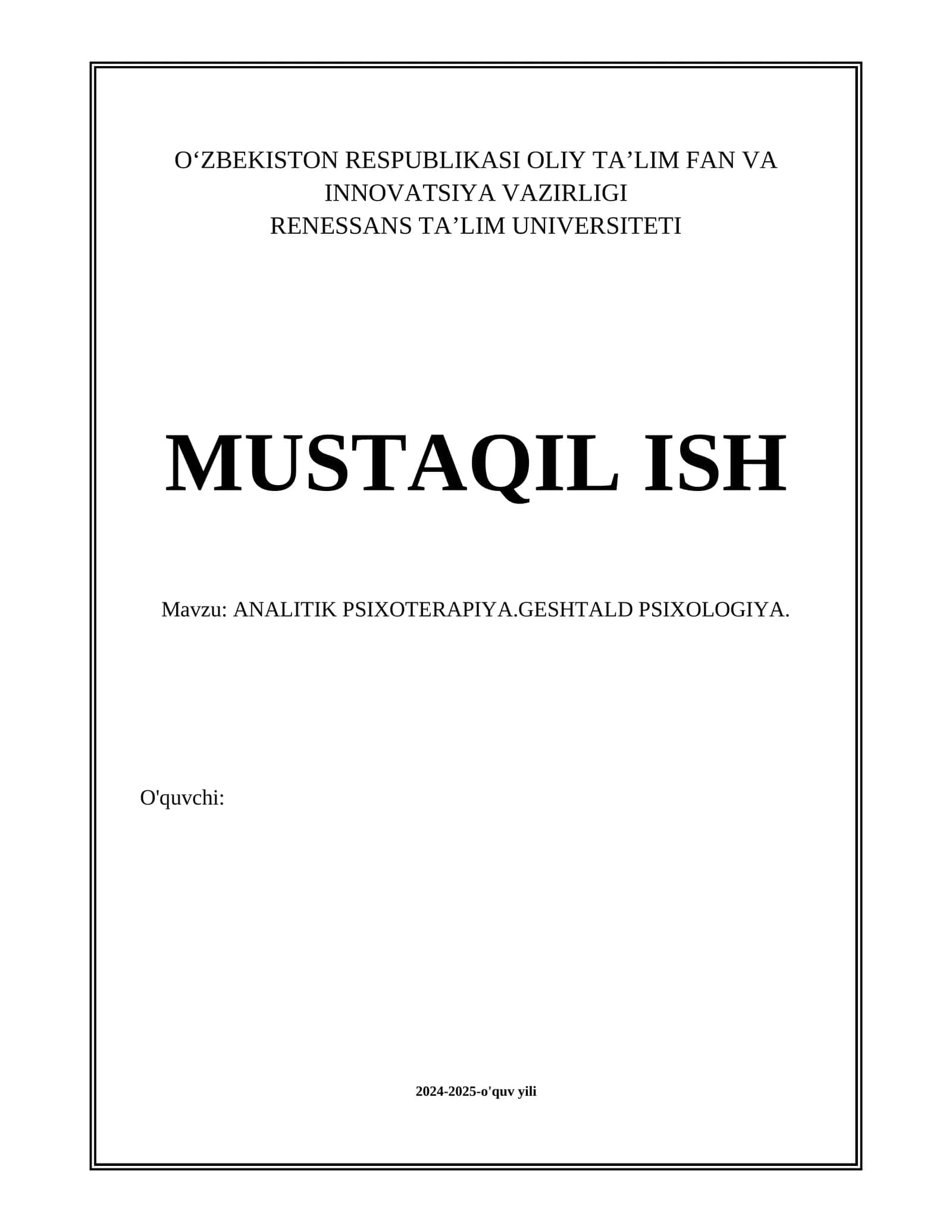 ANALITIK PSIXOTERAPIYA.GESHTALD PSIXOLOGIYA 1