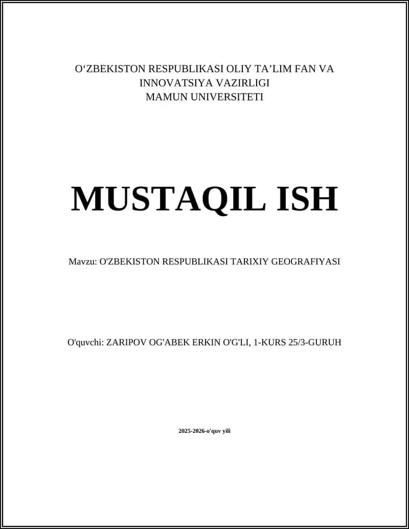 O'ZBEKISTON RESPUBLIKASI TARIXIY GEOGRAFIYASI 1
