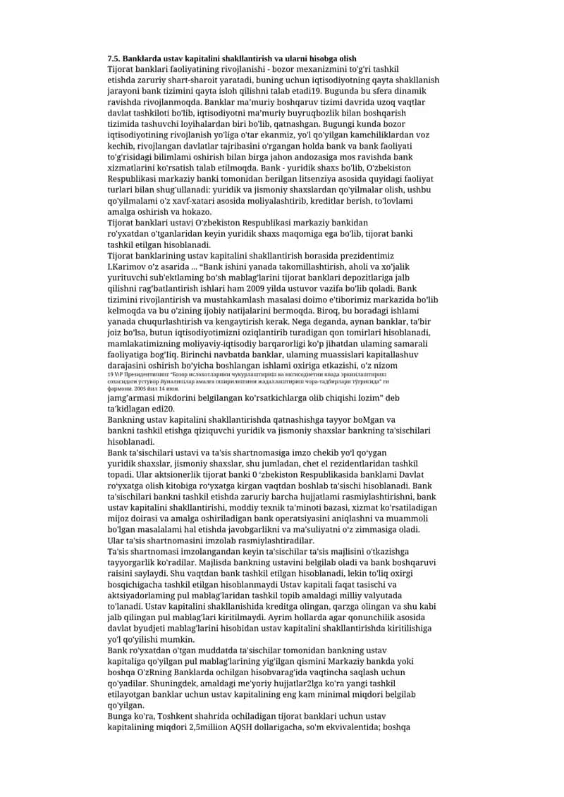 Banklarda ustav kapitalini shakllantirish va ularni hisobga olish 1