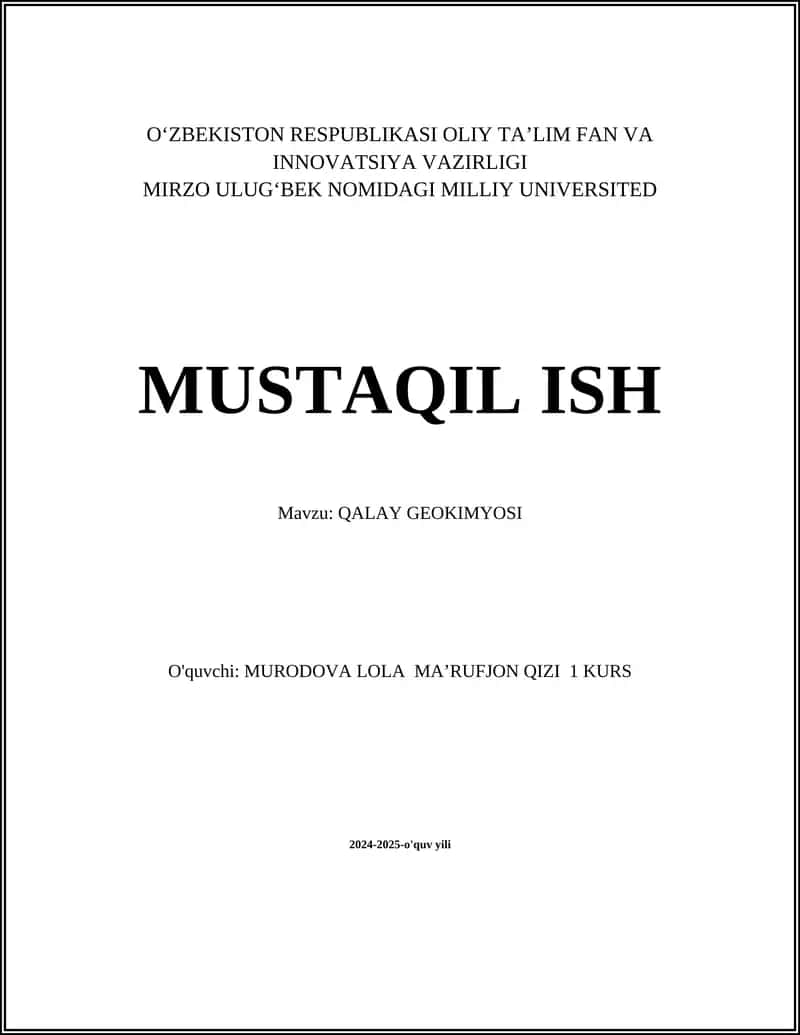 QALAY GEOKIMYOSI 1