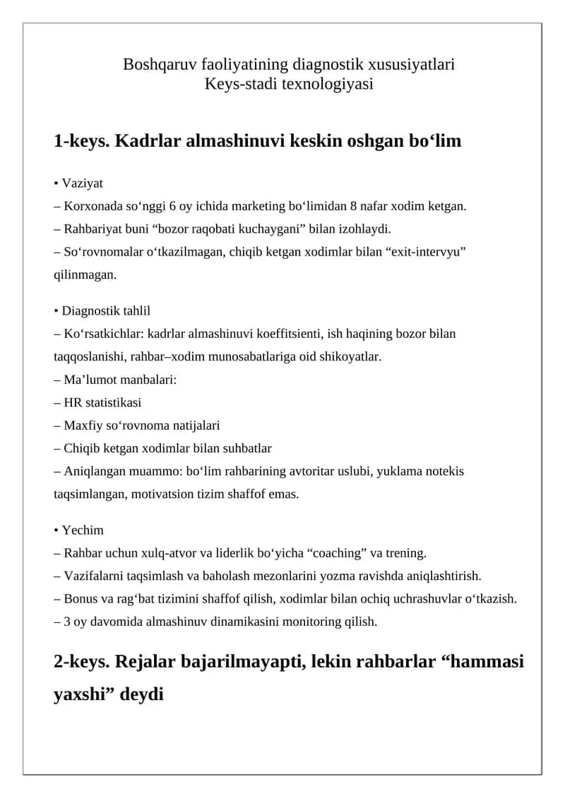 Boshqaruv faoliyatining diagnostik xususiyatlari 1