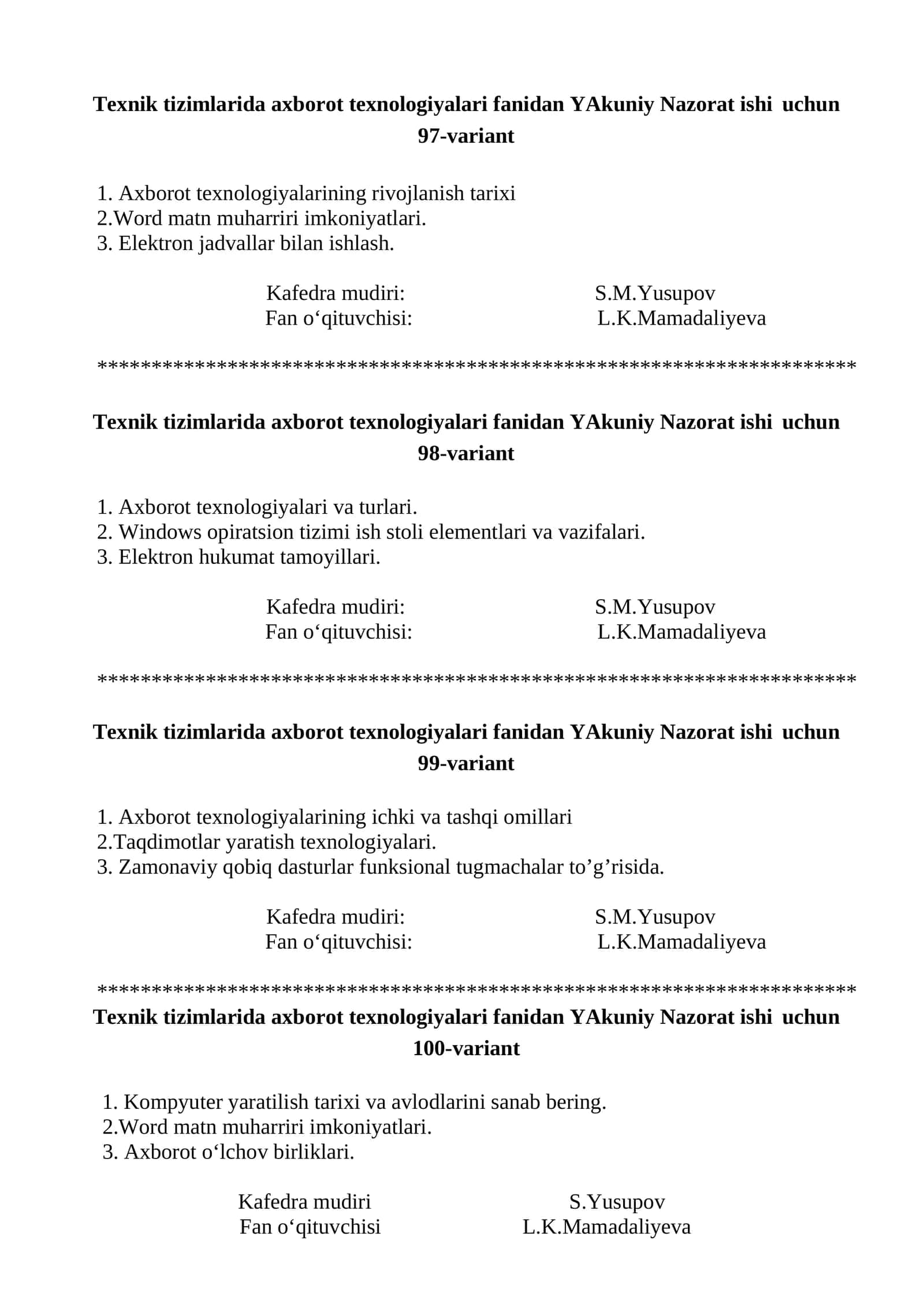 YAkuniy Nazorat ishi uchun, 97-variant 1