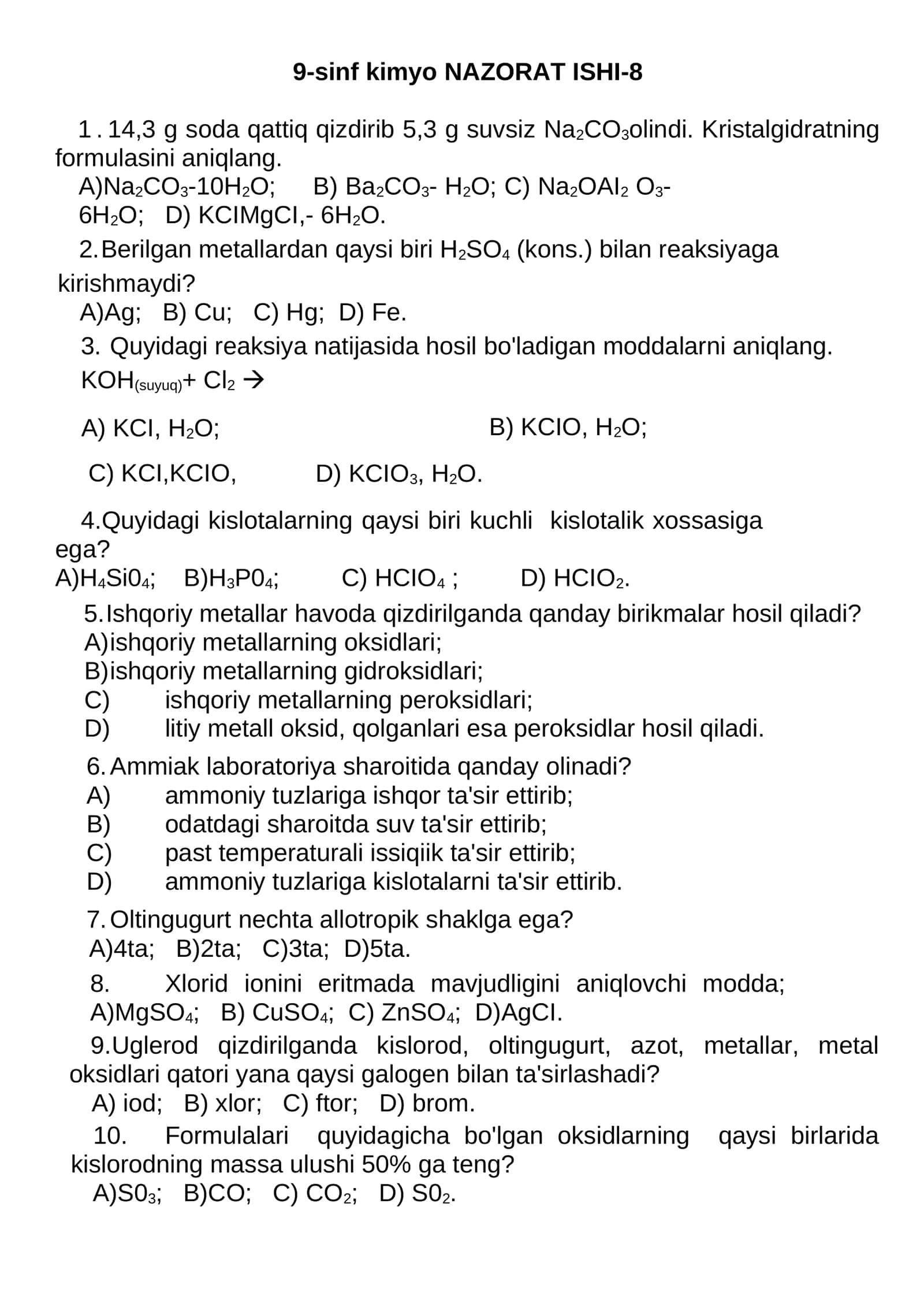 9-sinf kimyo NAZORAT ISHI-8 1