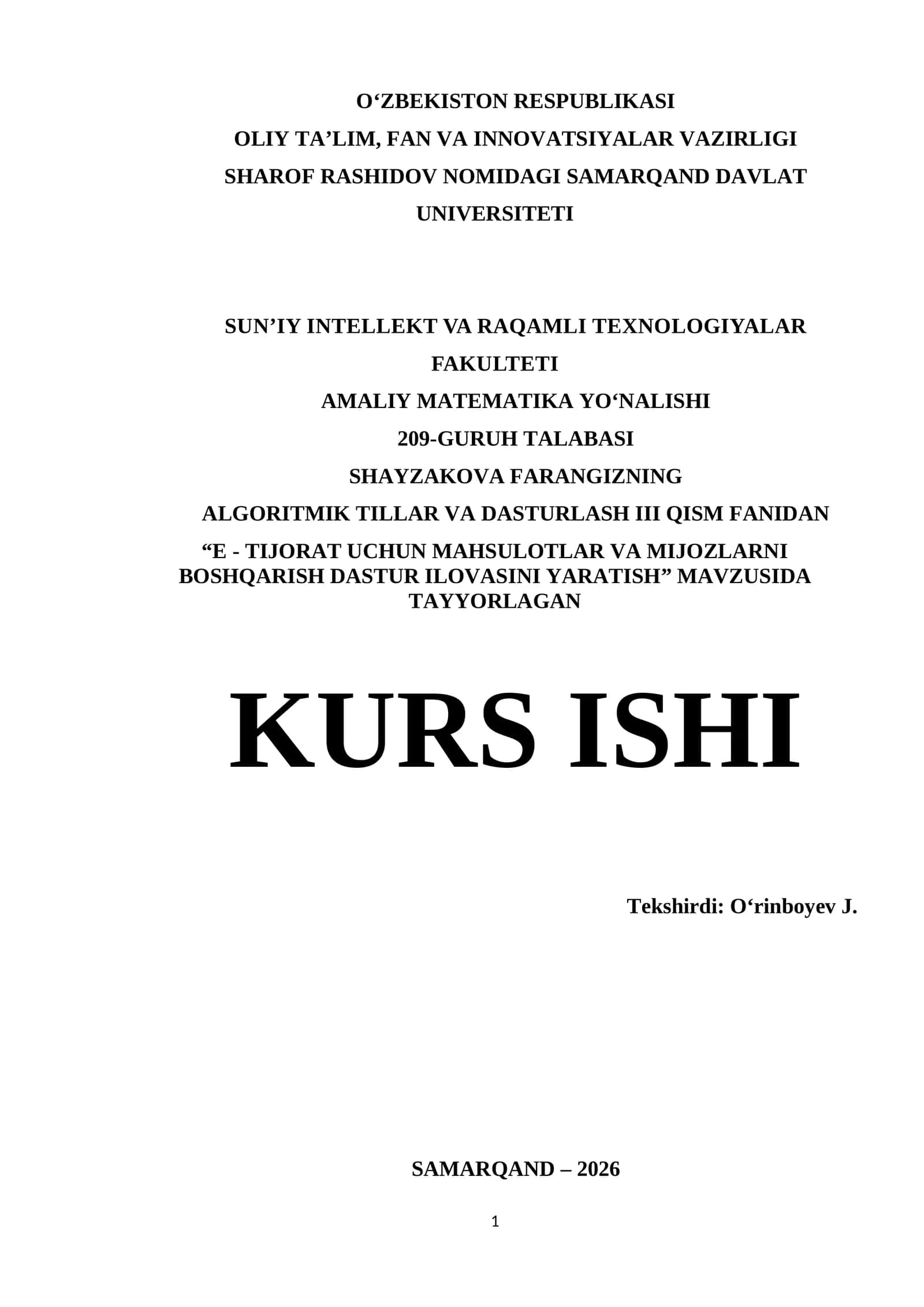 Visual Studio muhitida kurs ishi | Kurs ishi - E - TIJORAT UCHUN MAHSULOTLAR VA MIJOZLARNI BOSHQARISH DASTUR ILOVASINI YARATISH 1