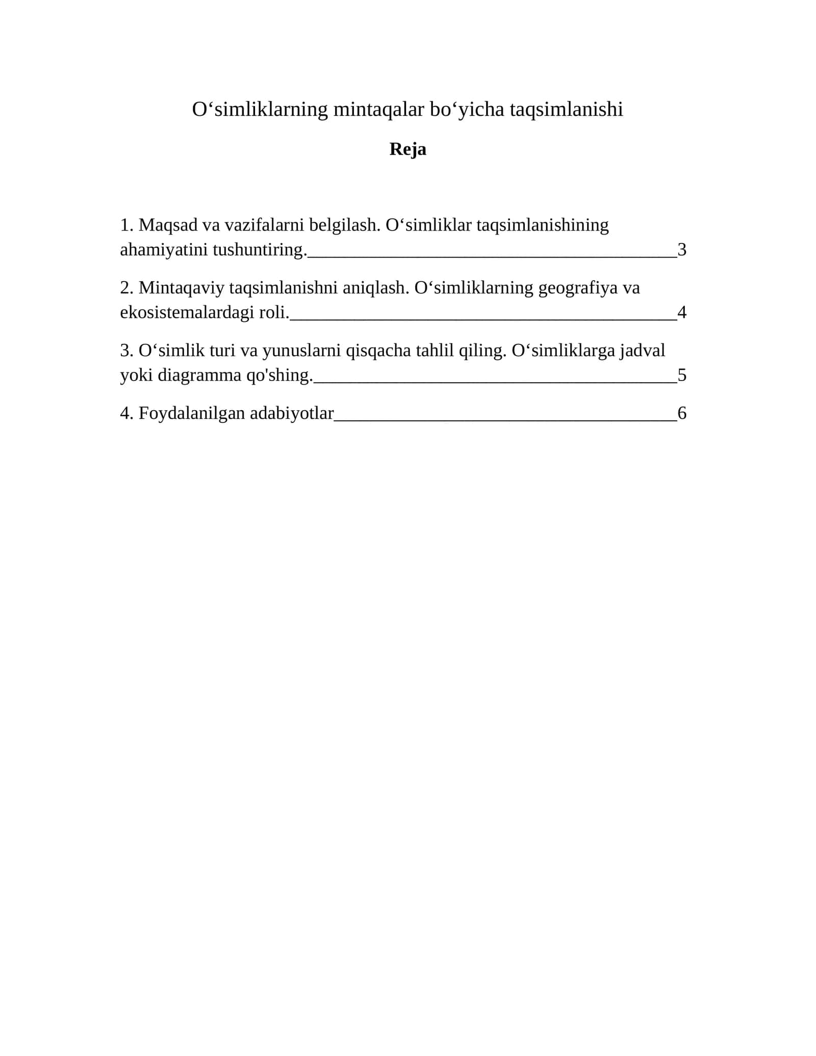Oʻsimliklarning mintaqalar boʻyicha taqsimlanishi 1