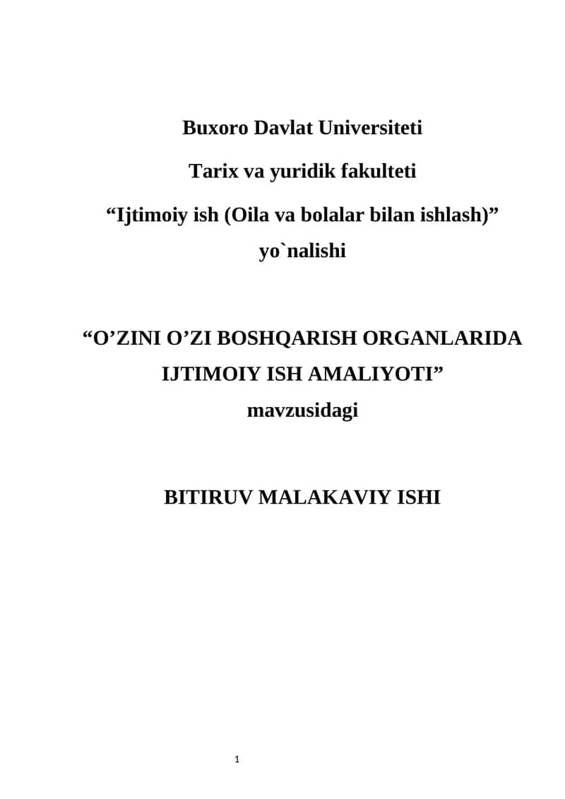 O’ZINI O’ZI BOSHQARISH ORGANLARIDA IJTIMOIY ISH AMALIYOTI 1