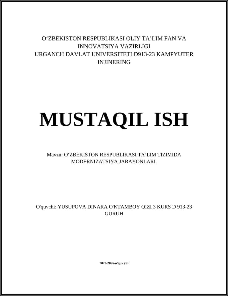 OʻZBEKISTON RESPUBLIKASI TAʼLIM TIZIMIDA MODERNIZATSIYA JARAYONLARI 1