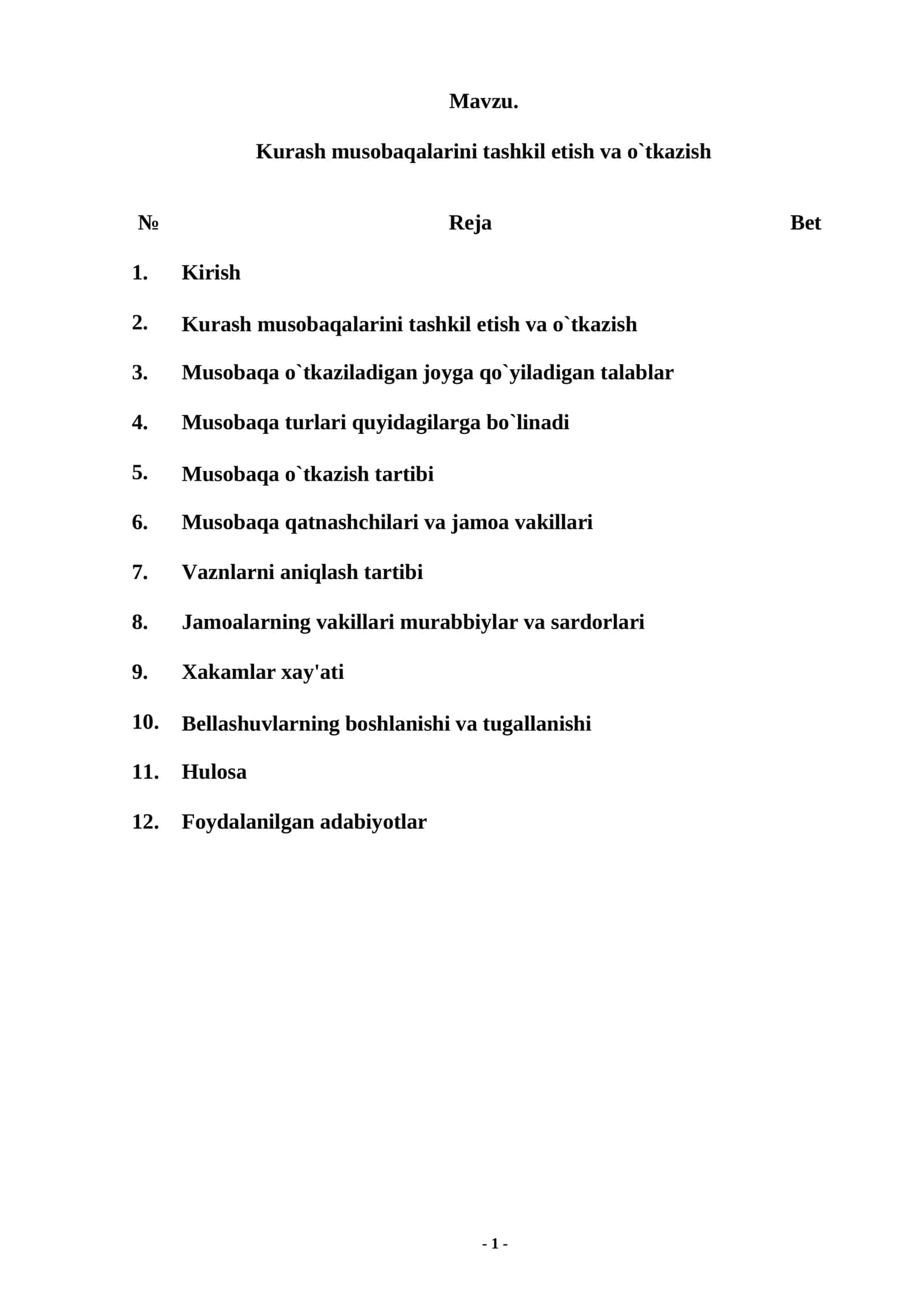 Kurash musobaqalarini tashkil etish va o`tkazish 1