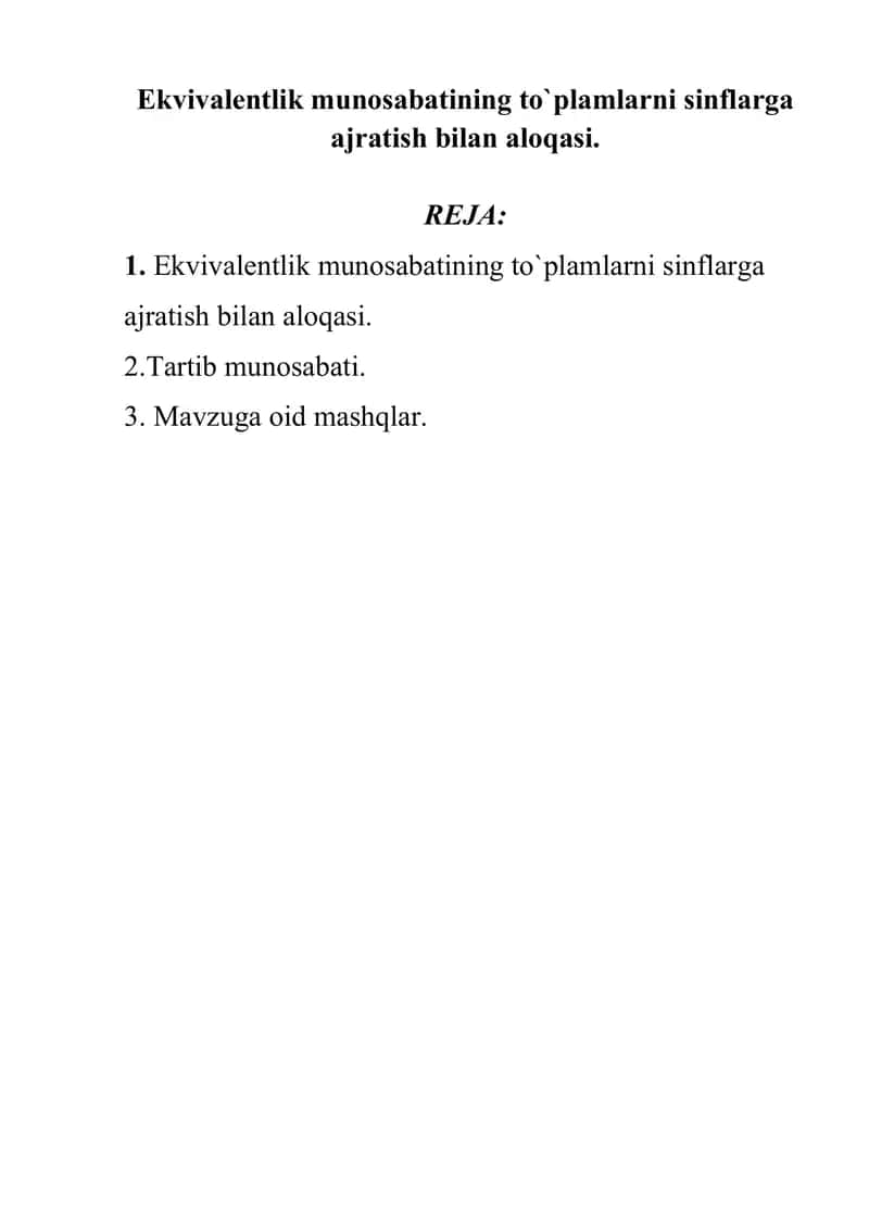 Ekvivalentlik munosabati 1