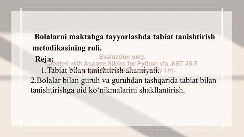 Bolalarni maktabga tayyorlashda tabiat tanishtirish metodikasi 1