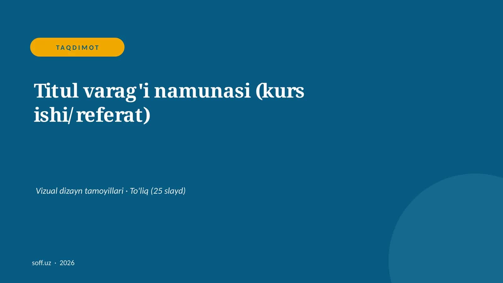Titul varag'i namunasi (kurs ishi/referat) 1
