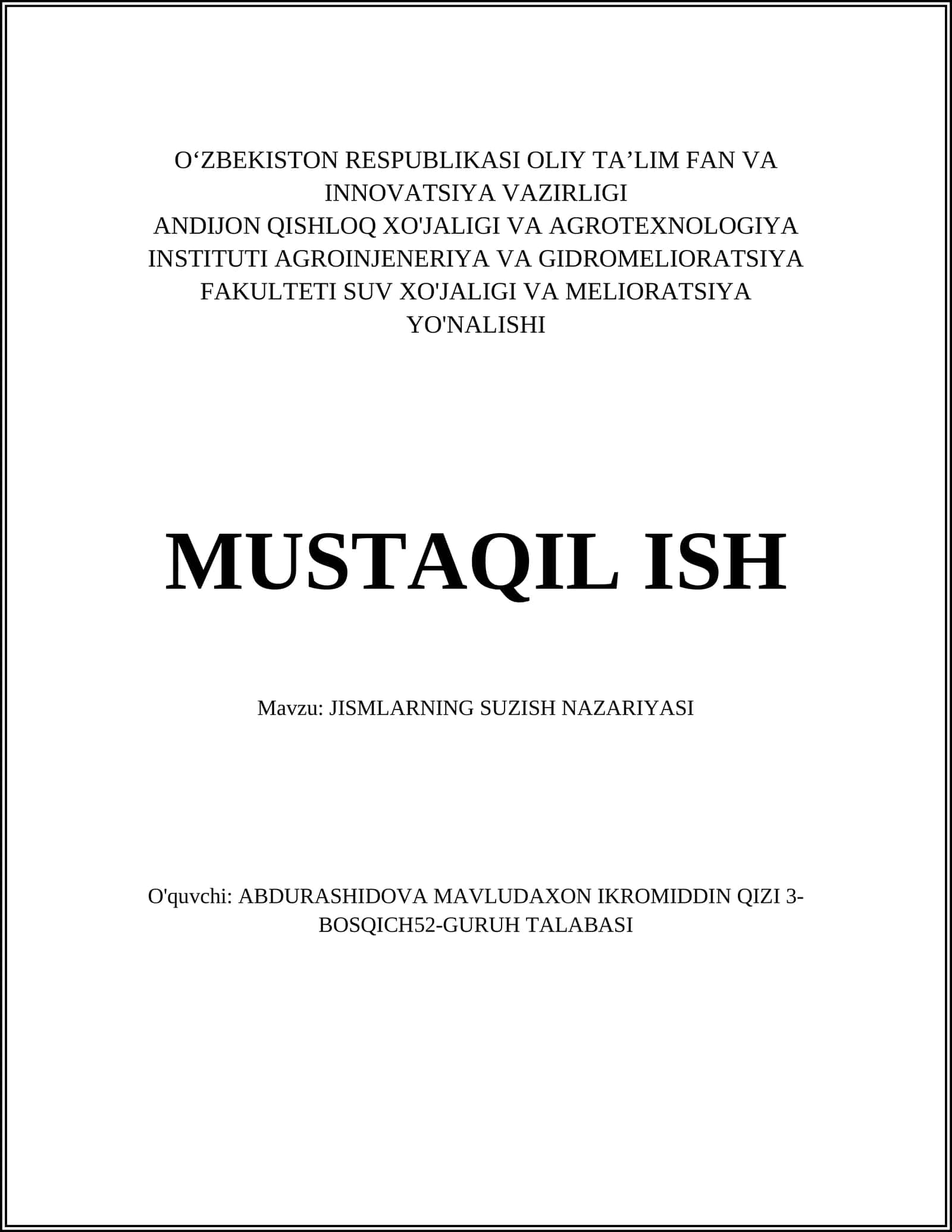 Jismoniy o'rganish va harakatlar nazariyasi 1