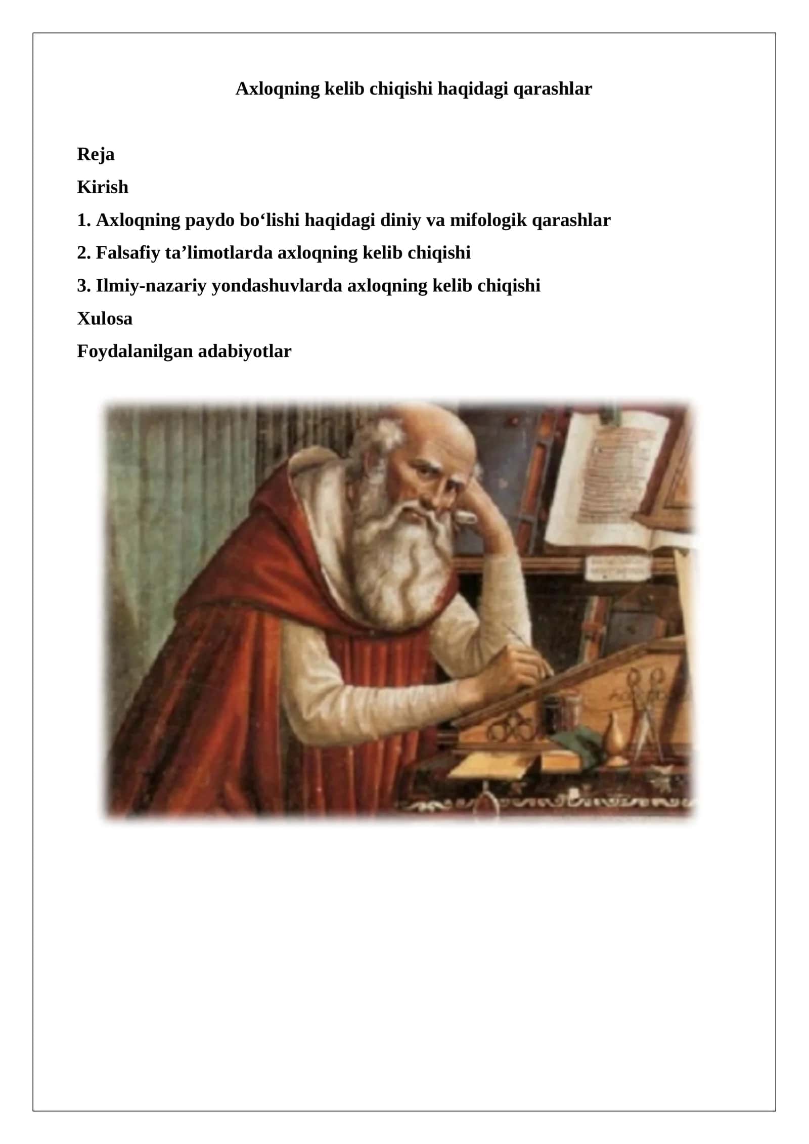 Axloqning kelib chiqishi haqidagi qarashlar 1