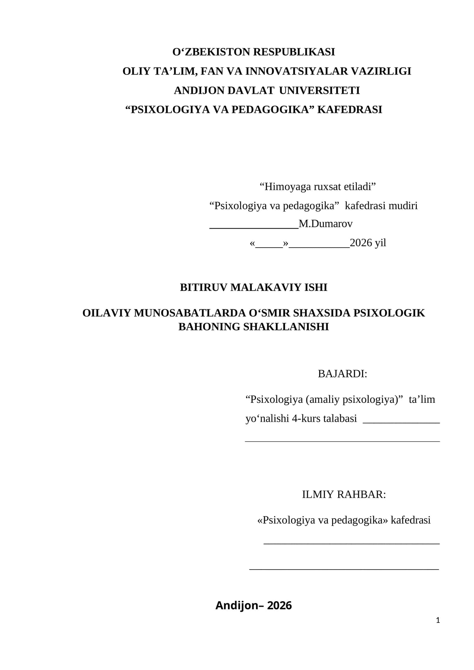 OILAVIY MUNOSABATLARDA O‘SMIR SHAXSIDA PSIXOLOGIK BAHONING SHAKLLANISHI 1
