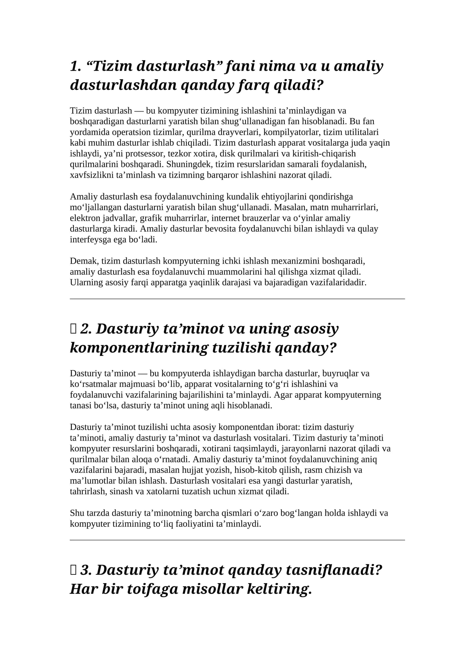 Tizim Dasturlash va Amaliy Dasturlash 1