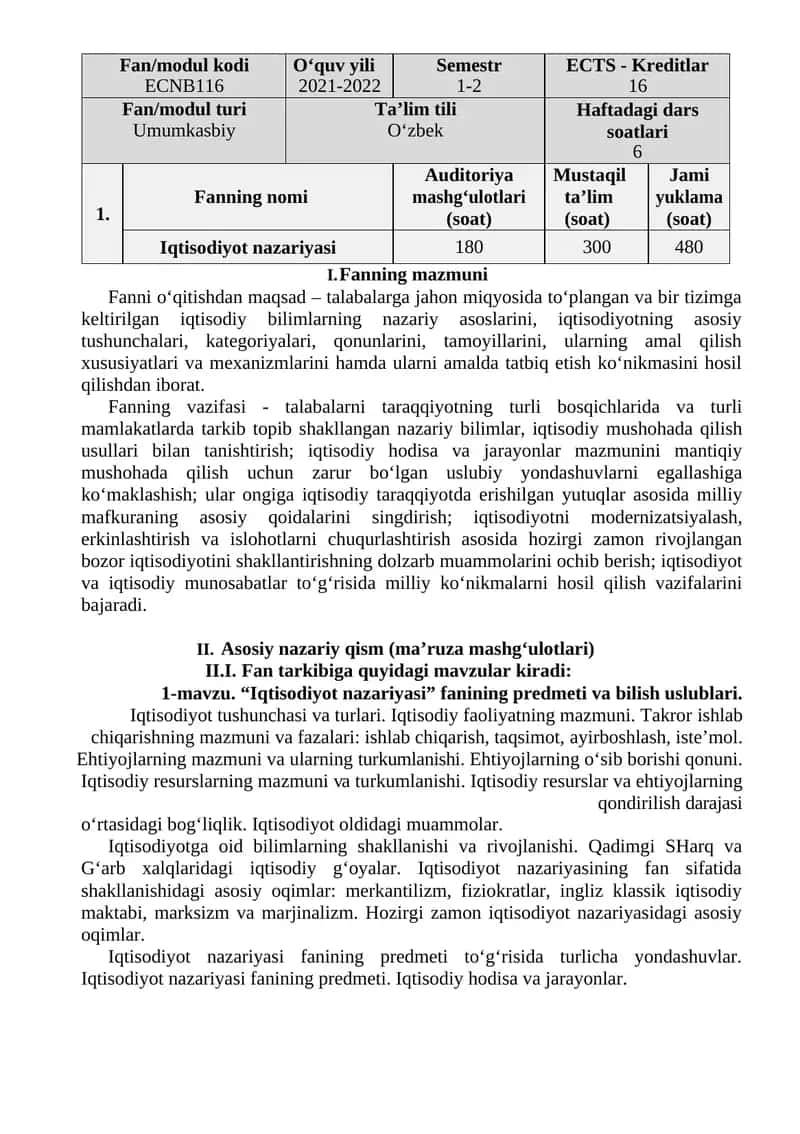 Iqtisodiyot nazariyasi 1
