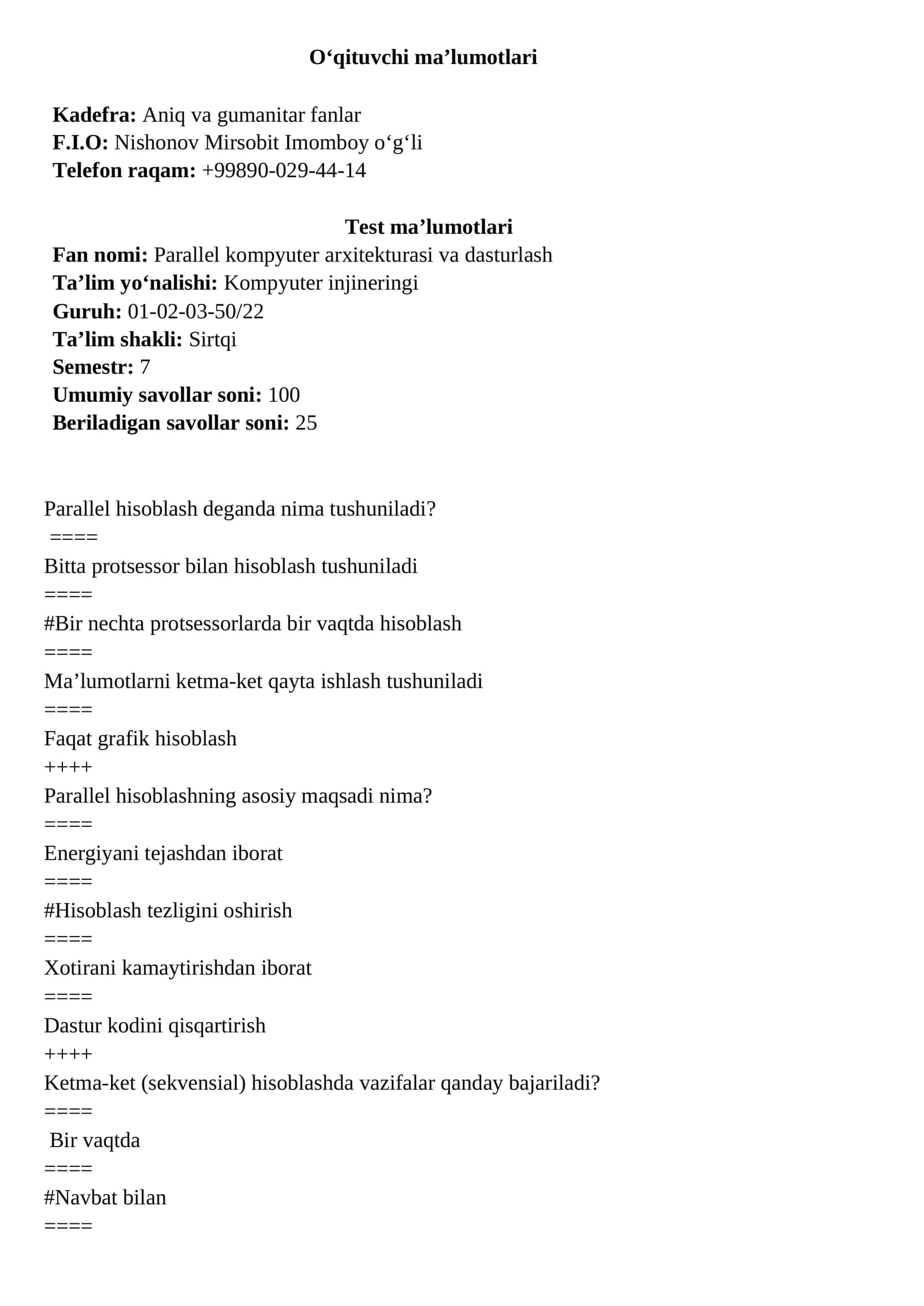 O‘qituvchi ma’lumotlari 1