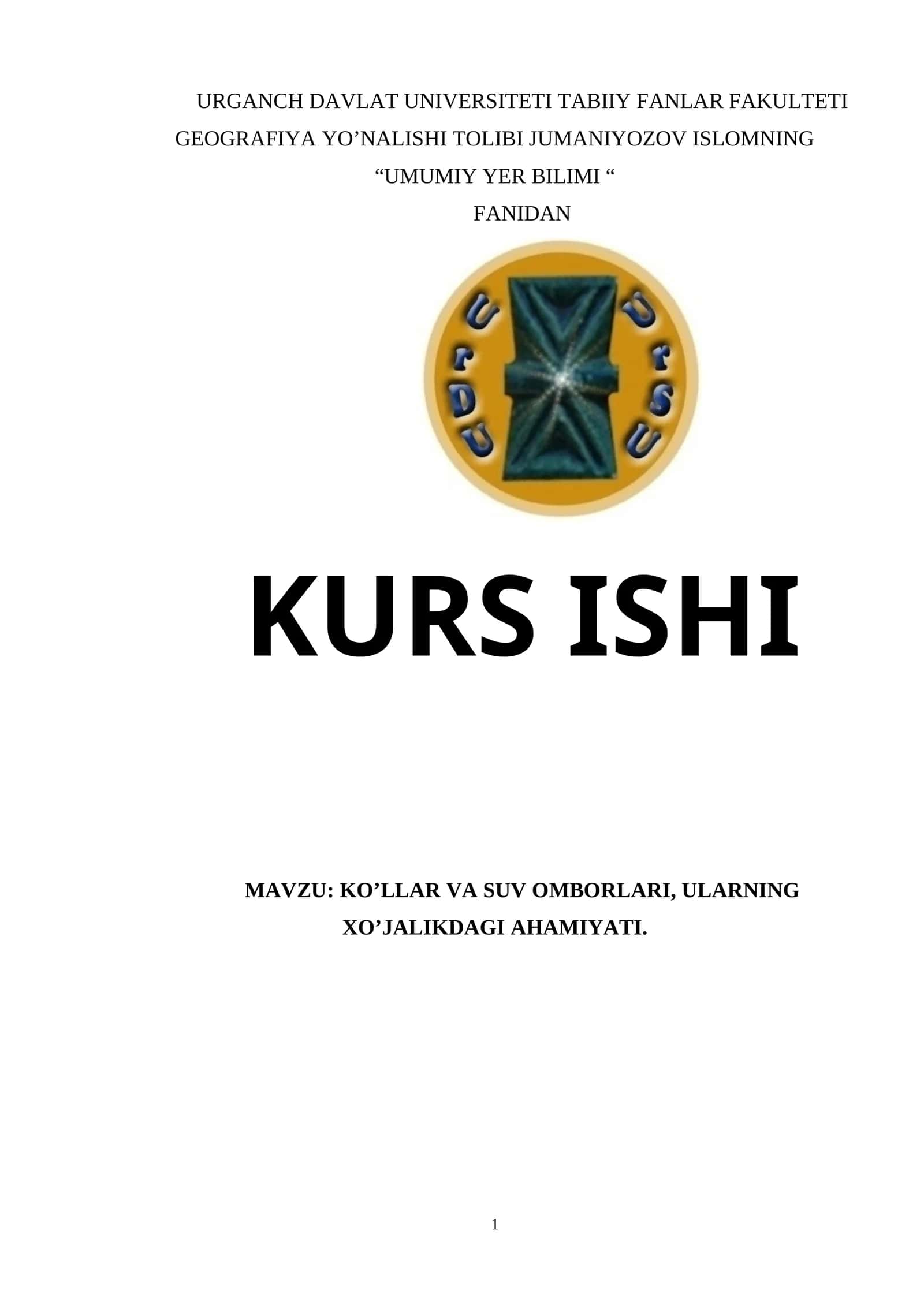 Ko’llar va SUV OMBORLARI, ularning XO’JALIKDAGI AHAMIYATI 1