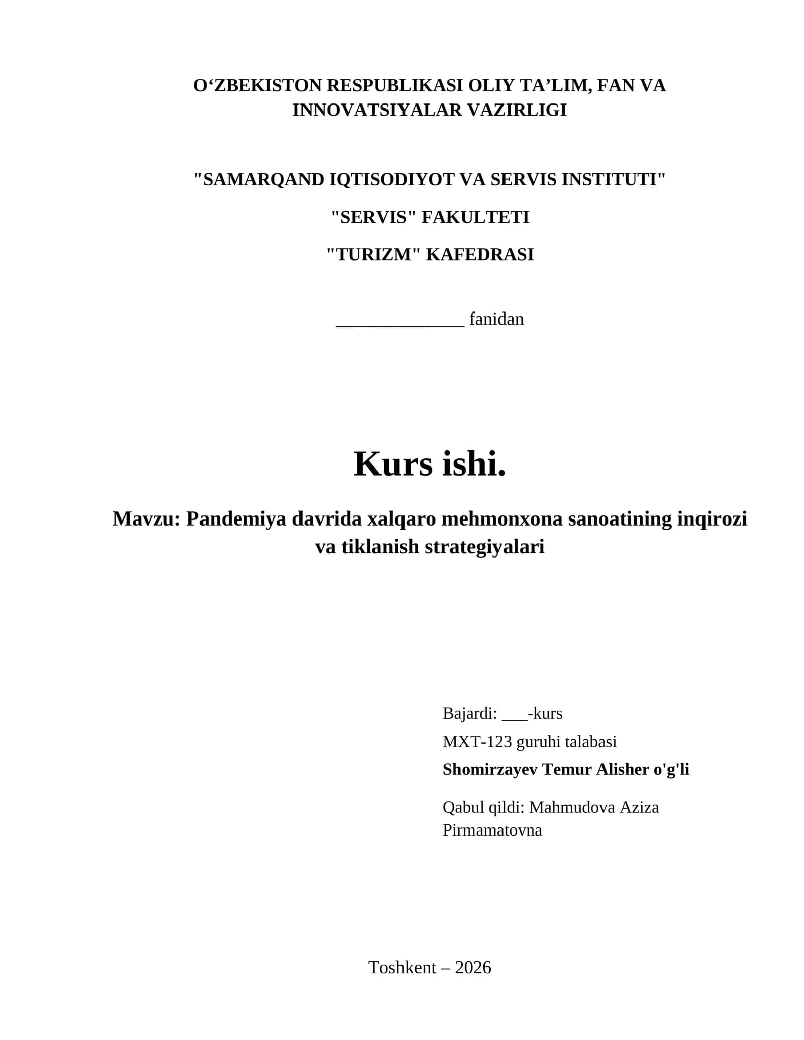 Pandemiya davrida xalqaro mehmonxona sanoatining inqirozi va tiklanish strategiyalari 1