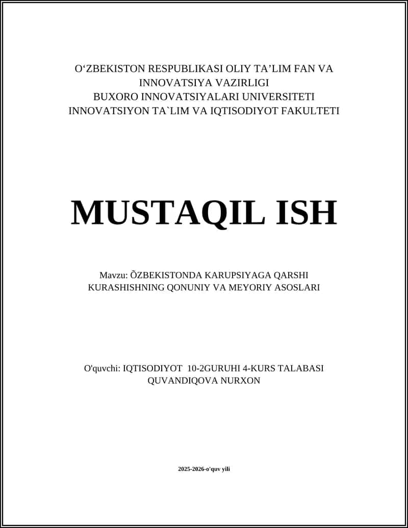 ÕZBEKISTONDA KARUPSIYAGA QARSHI KURASHISHNING QONUNIY VA MEYORIY ASOSLARI 1